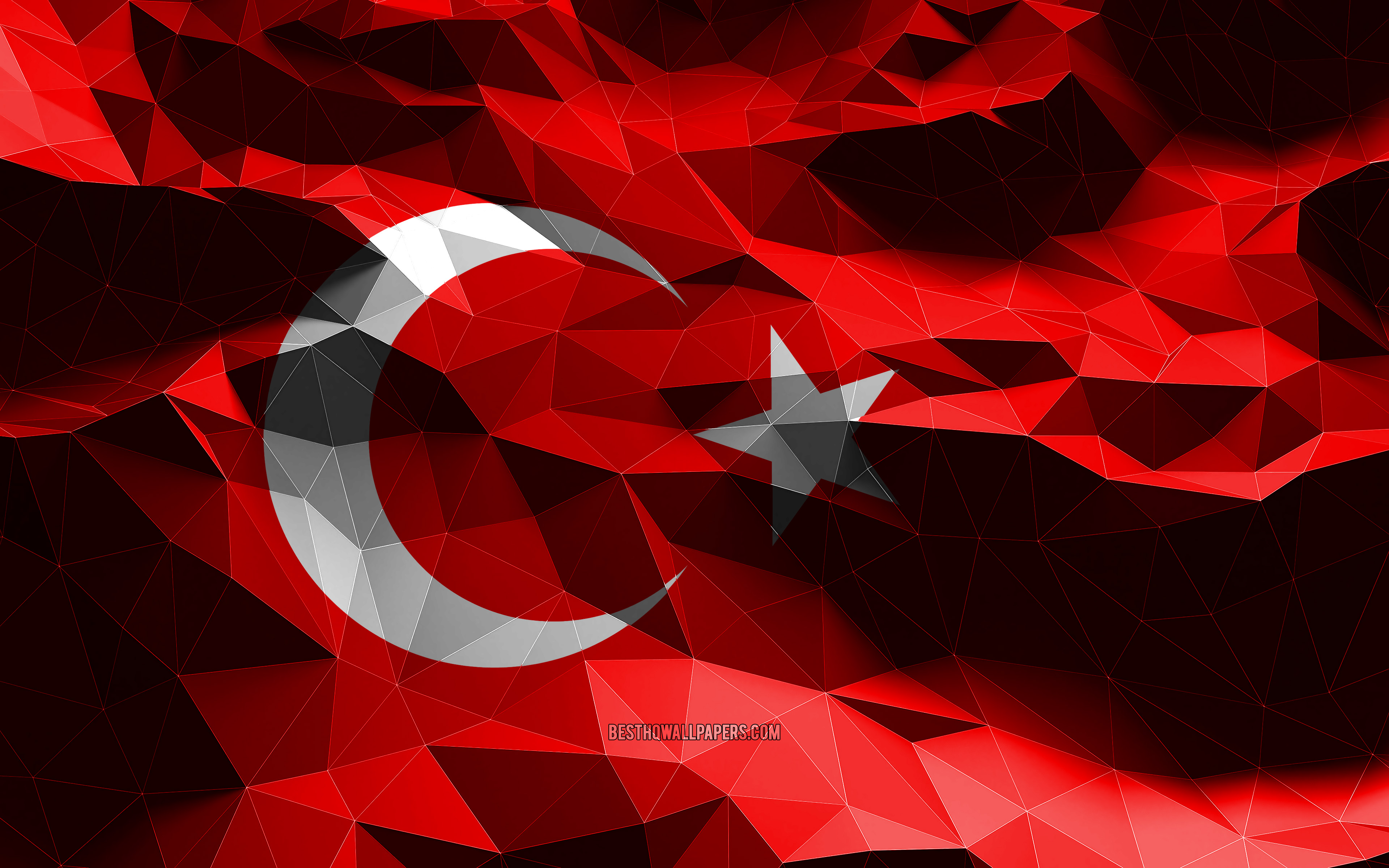 Download wallpaper 4k, Turkish flag, low poly art, European countries, national symbols, Flag of Turkey, 3D flags, Turkey flag, Turkey, Europe, Turkey 3D flag for desktop with resolution 3840x2400. High Quality HD