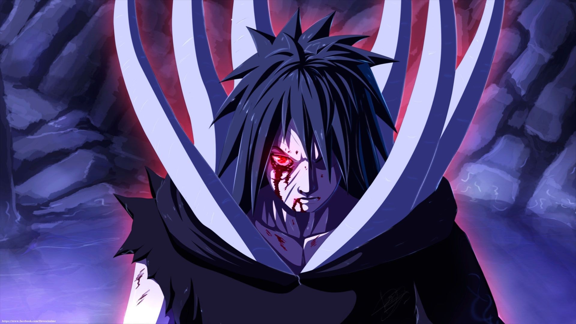illustration, anime, Naruto Shippuuden, Sharingan, Uchiha Obito, wounds, screenshot, computer Gallery HD Wallpaper