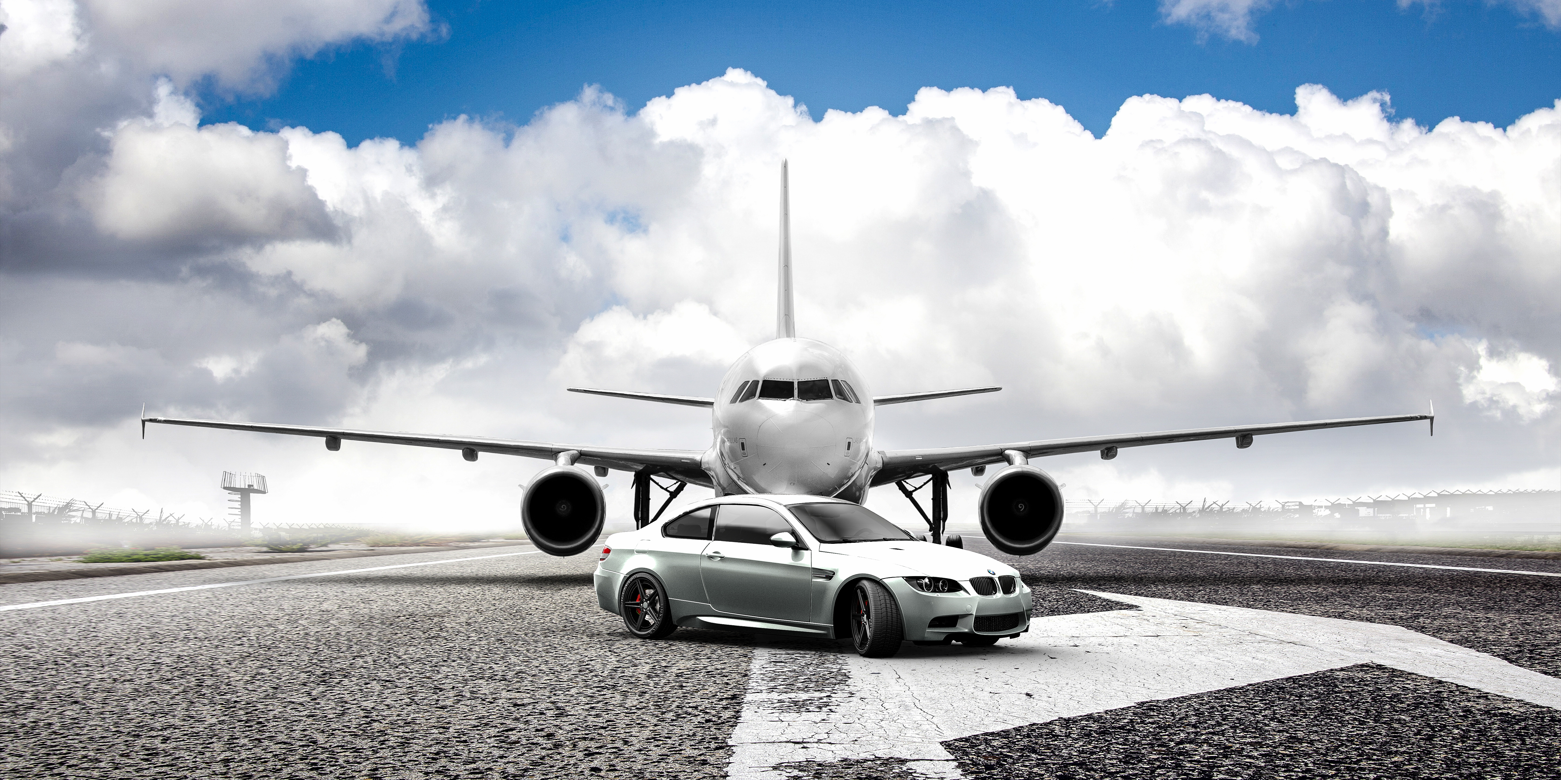 Photo BMW Airplane Passenger Airplanes m3 e92 Cars 6143x3068