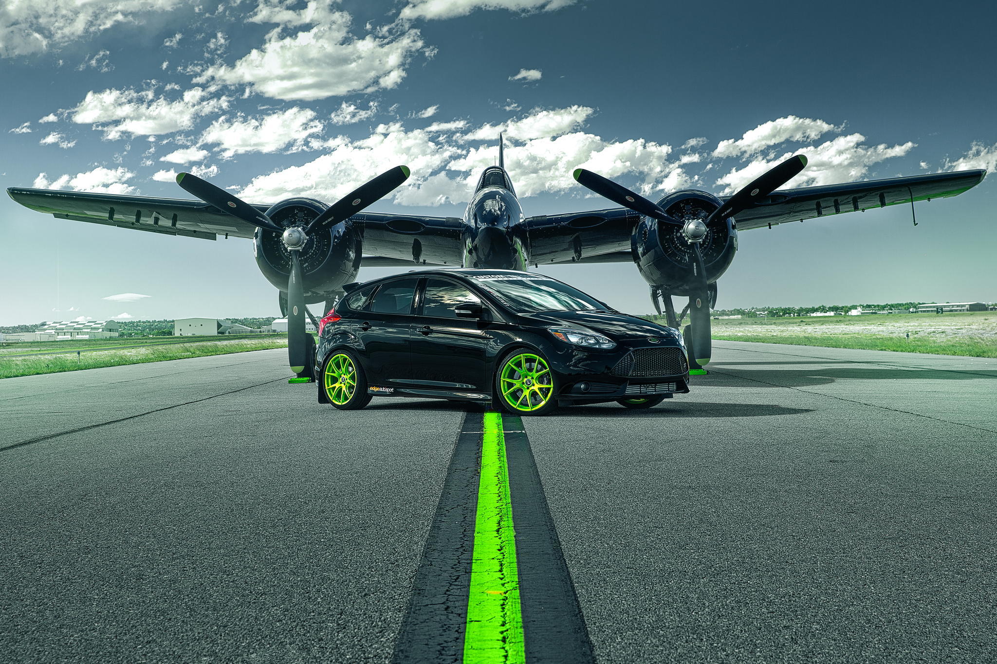 Wallpaper, car, vehicle, airplane, military aircraft, Ford, ford focus, runway, Flight, plane, aviation, st, wing, screenshot, atmosphere of earth, automotive design, automobile make, aircraft engine 2048x1365 Wallpaper