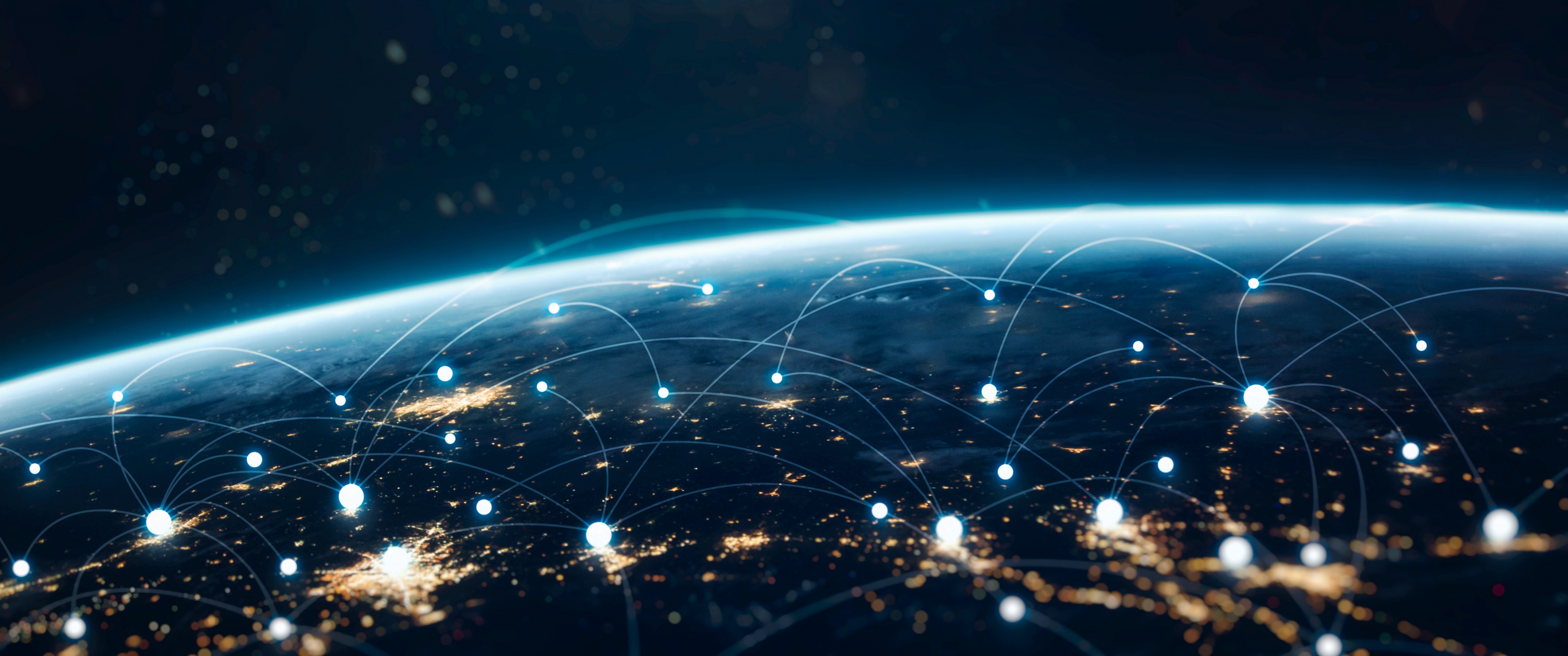Network Wallpaper 4K, Connections, Earth, Lights, Blue
