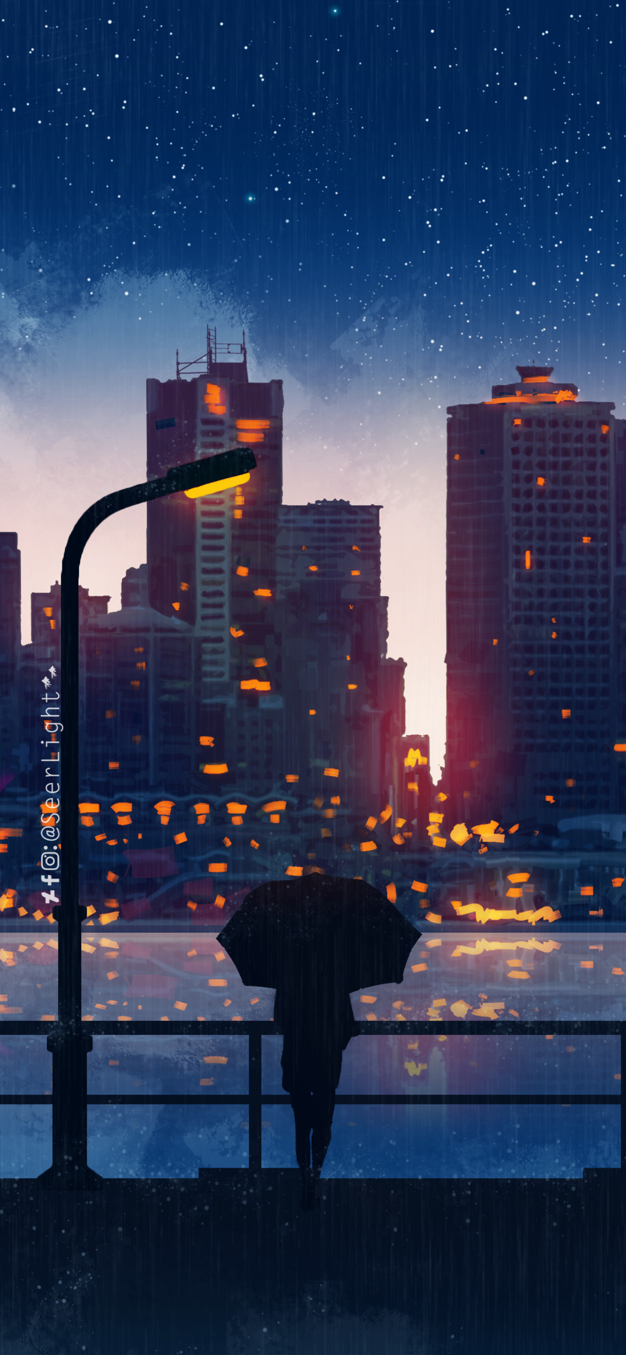 Anime City Lights Night Rain Umbrella Sky 5k iPhone XS MAX HD 4k Wallpaper, Image, Background, Photo and Picture