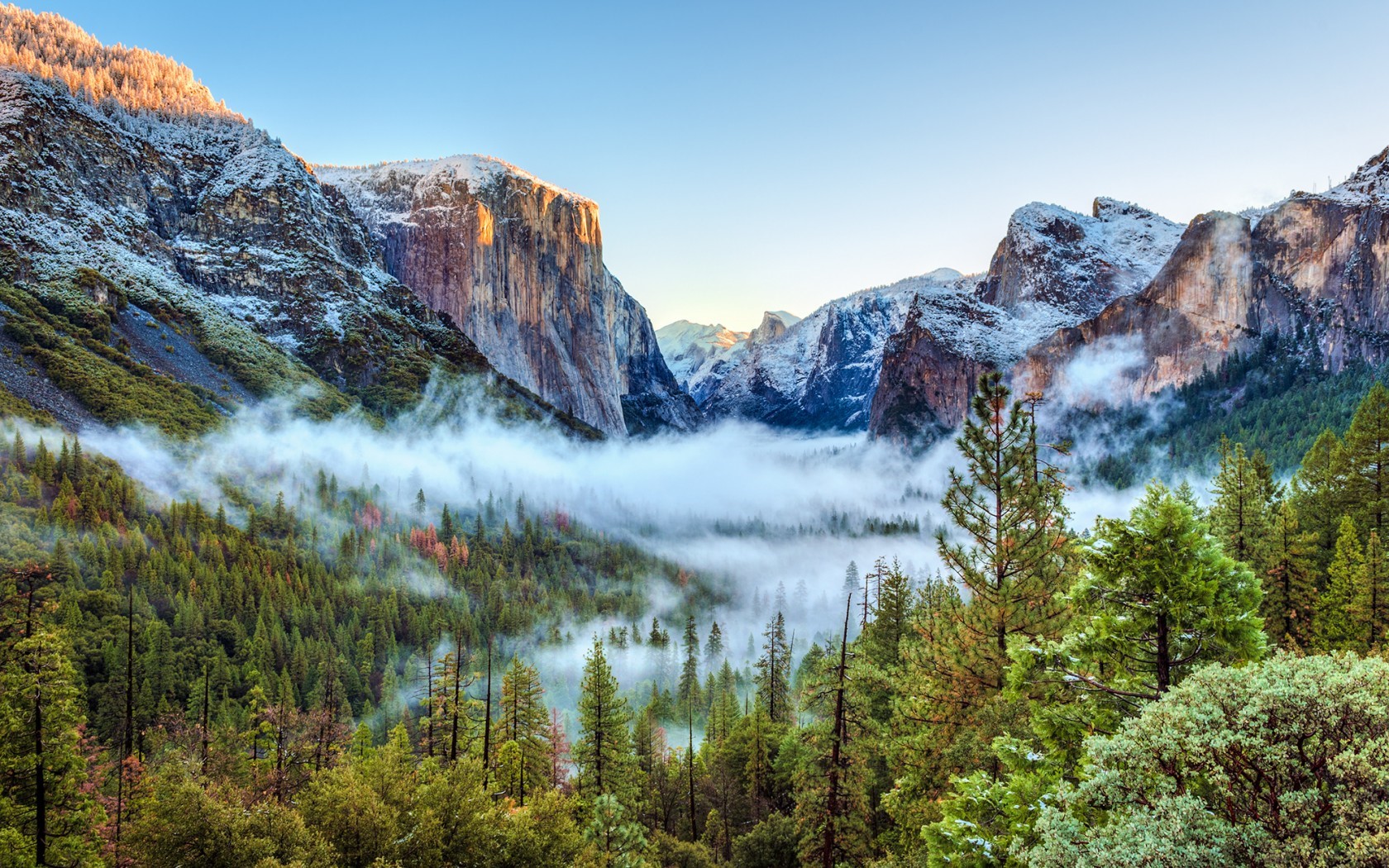 1680x1050 Usa, Yosemite national park, California, Mountains, Fog, Trees wallpaper JPG Gallery HD Wallpaper