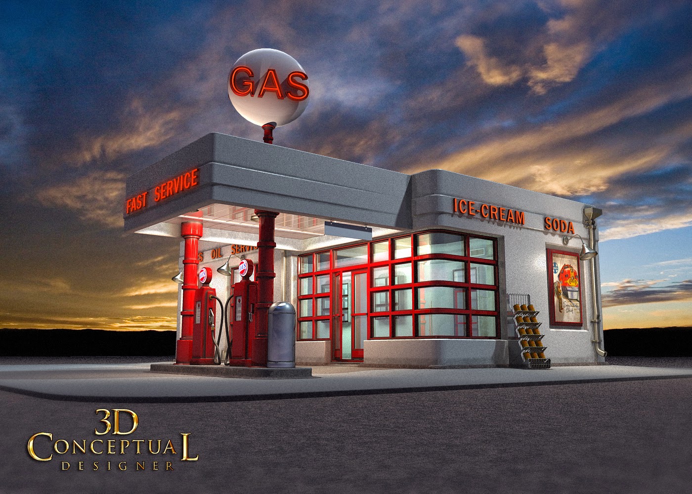 3DconceptualdesignerBlog: 3D Stock Model Sales: Vintage Service Station[ Gas Station ]-2005