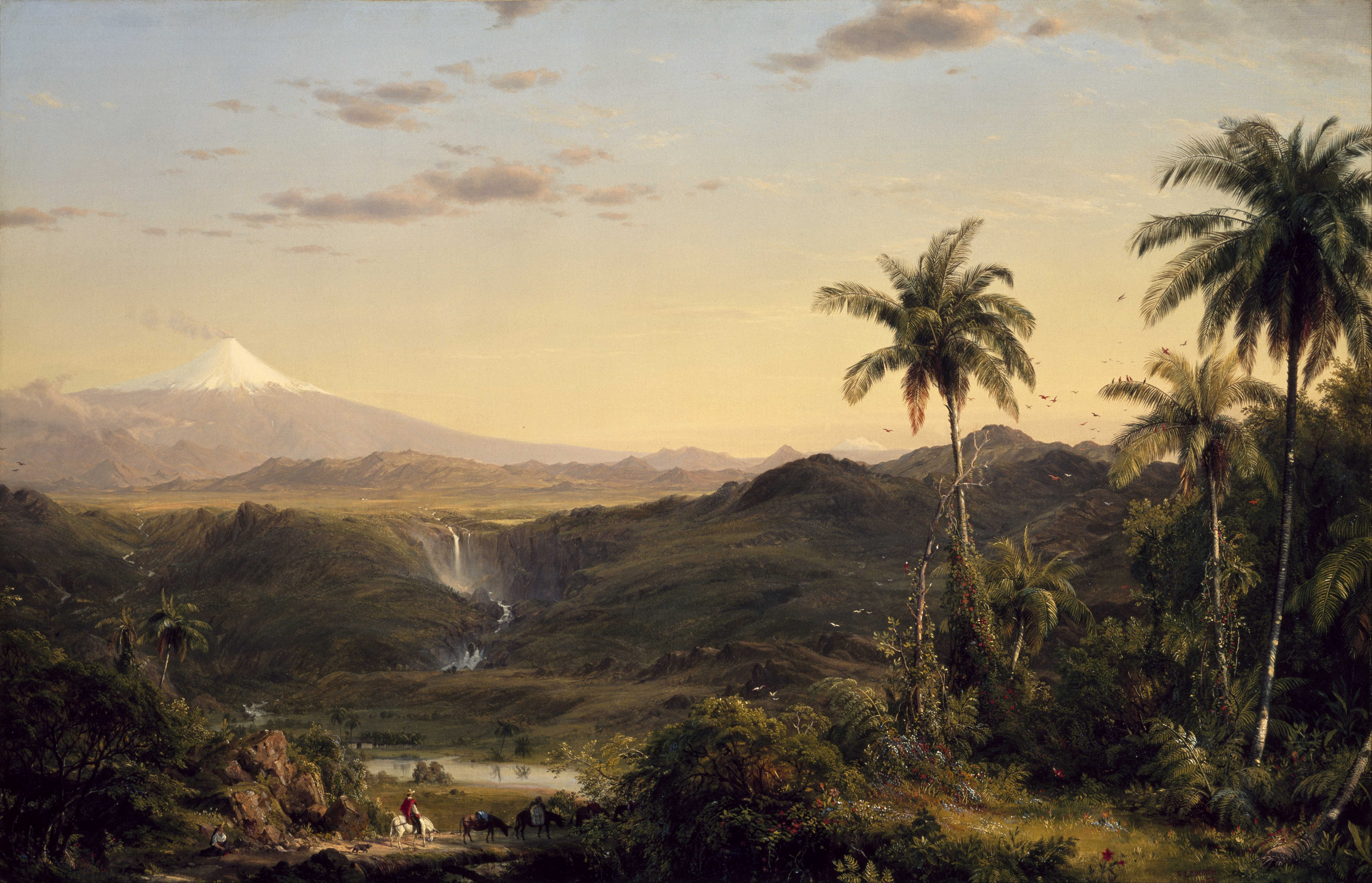 Wallpaper, Frederic Edwin Church, landscape, painting, classic art, waterfall, palm trees, traditional art 8322x5357