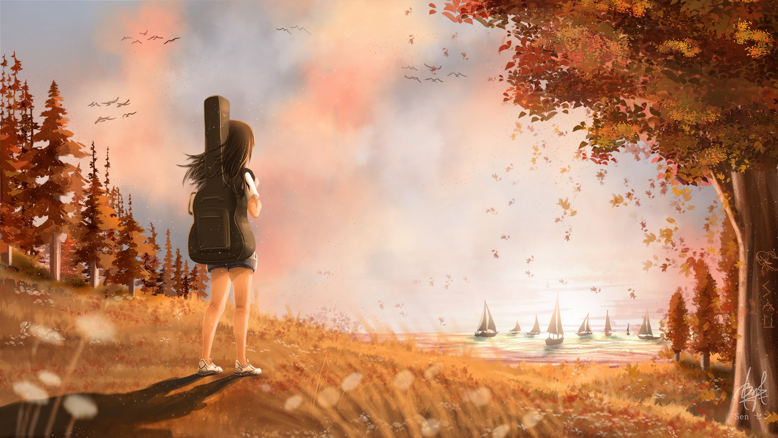 Autumn Wallpaper 4K, Girl, Alone, Dream, Surreal