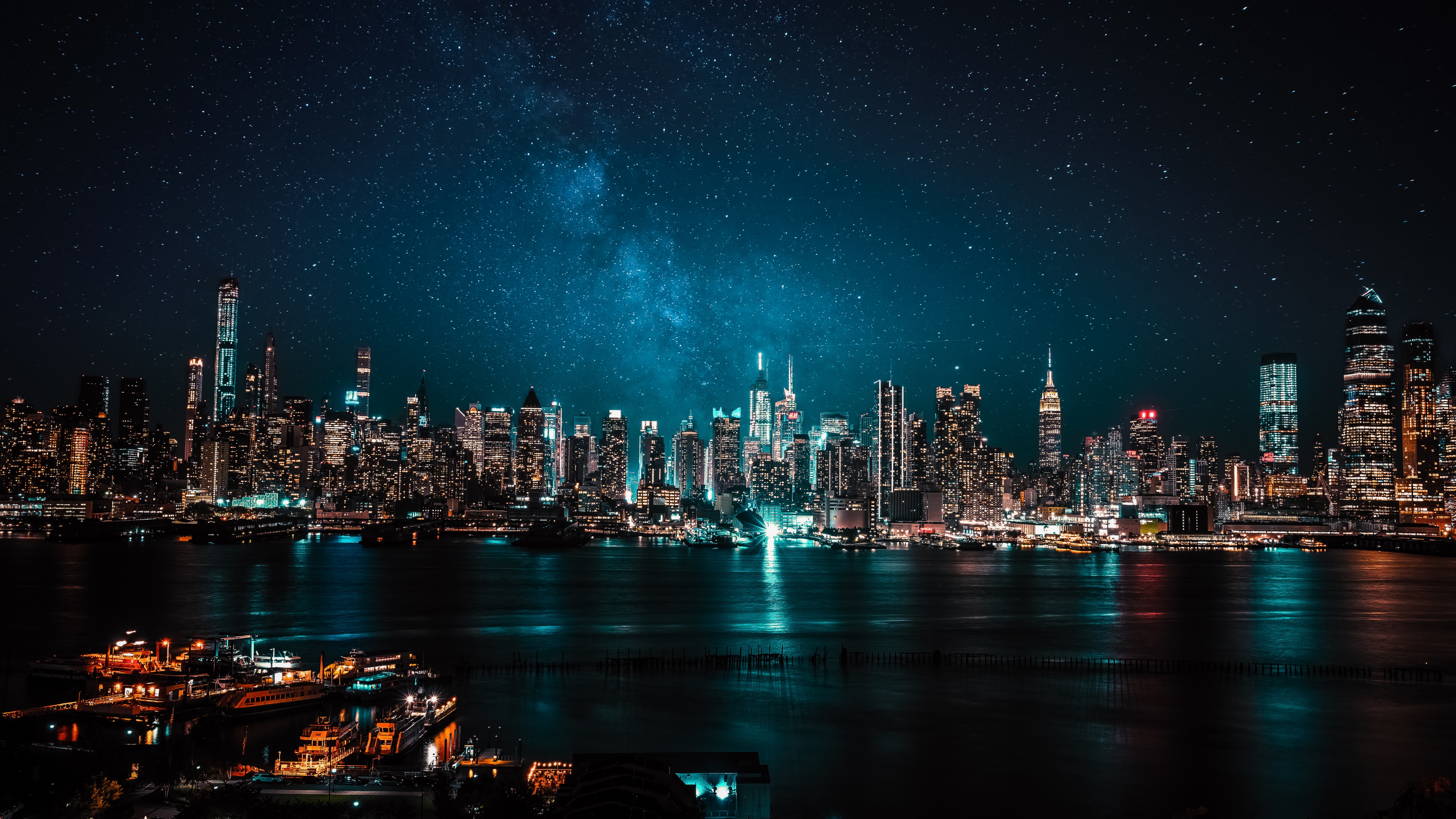Night City Wallpaper 4K, City lights, Reflections