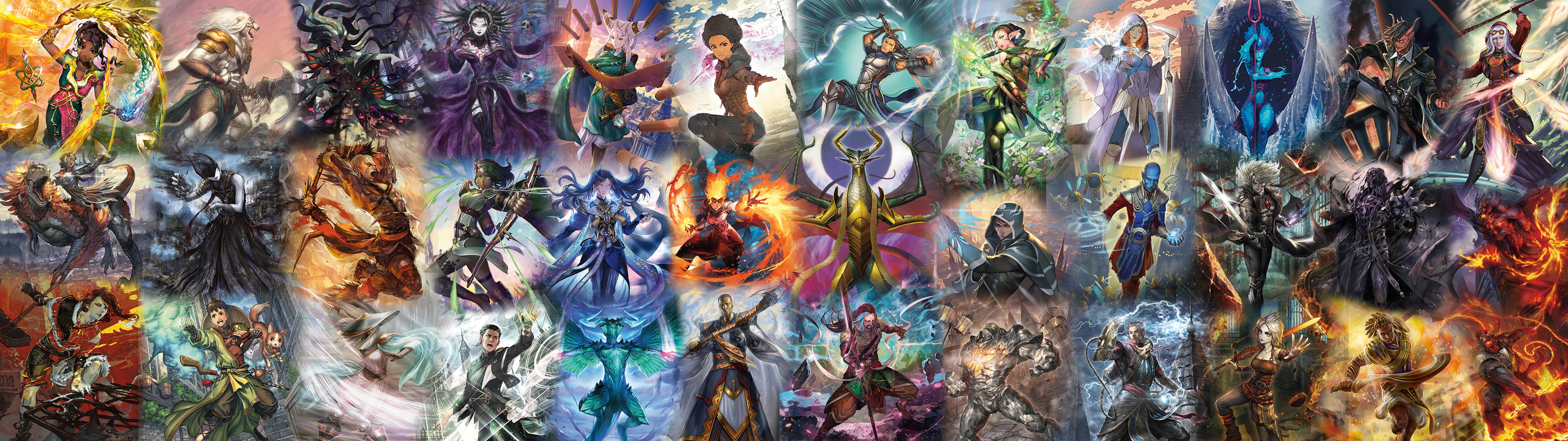 I've been practicing photohop for my youtube page. I made a 5120 X 1440 wallpaper with all the anime War of the spark planeswalkers. It's not great but i figured some of