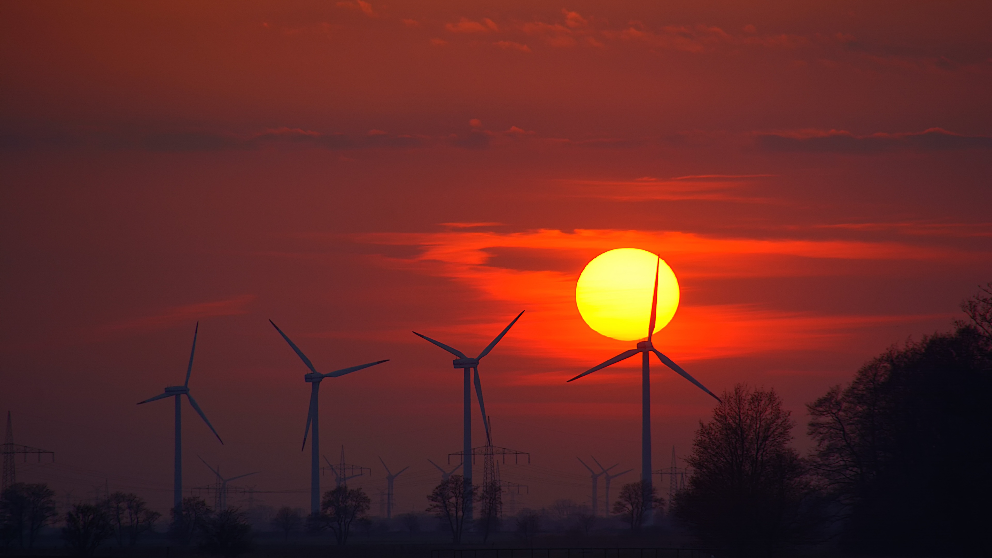 Wallpaper 4k Wind Turbines Evening Sunlight Energy Sunset 4k Wallpaper