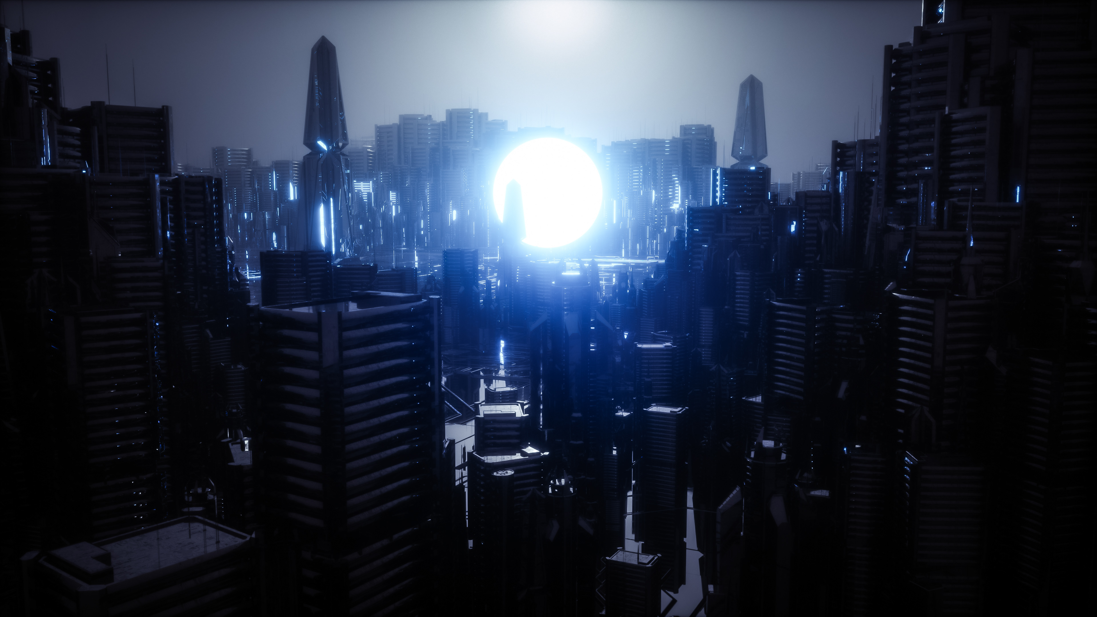 Futuristic city Wallpaper 4K, Energy, Moon, Dark, Power