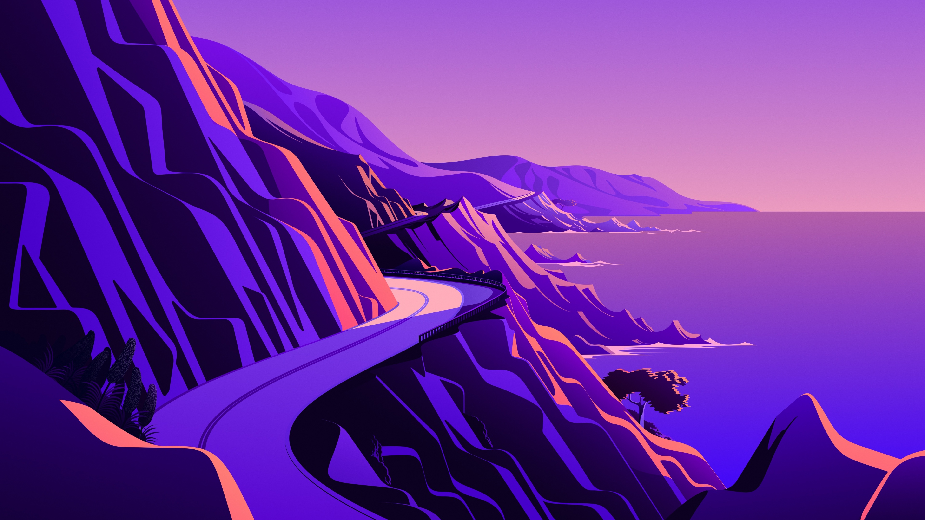 macOS Big Sur Wallpaper 4K, Coastline, Mountain pass, Road
