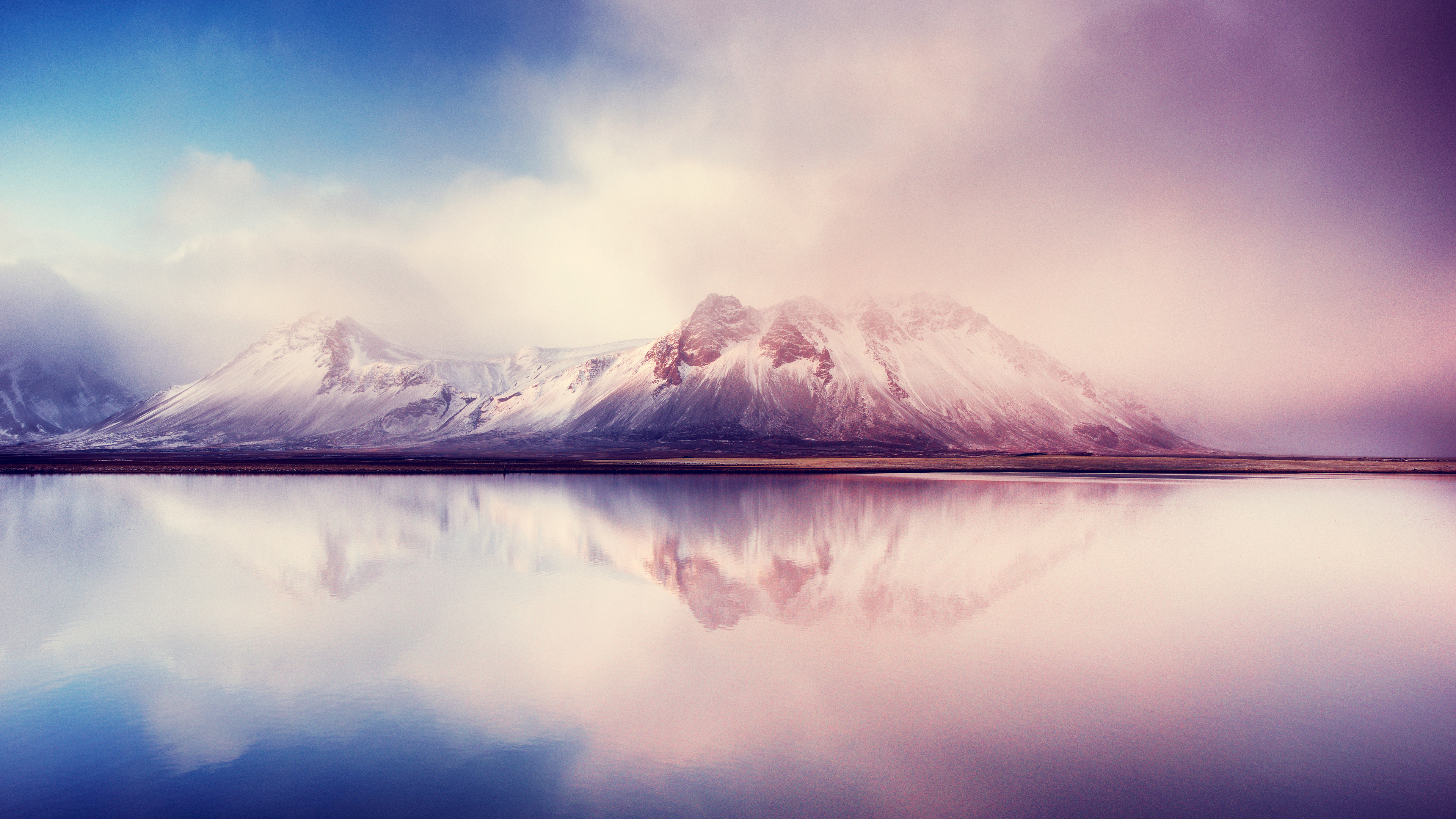 Mountains Wallpaper 4K, Aesthetic, Reflection, Mist
