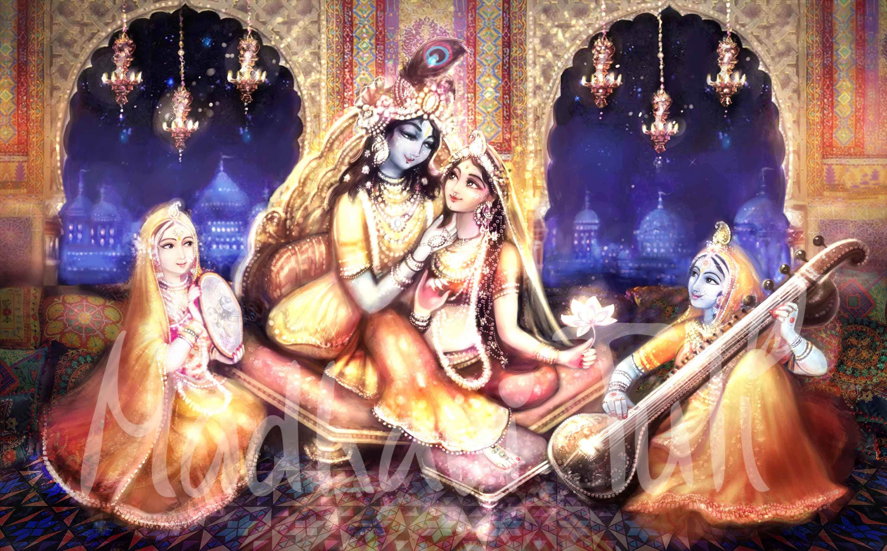HD File Shri Krishna With Shri Radha in a Beautiful Palace