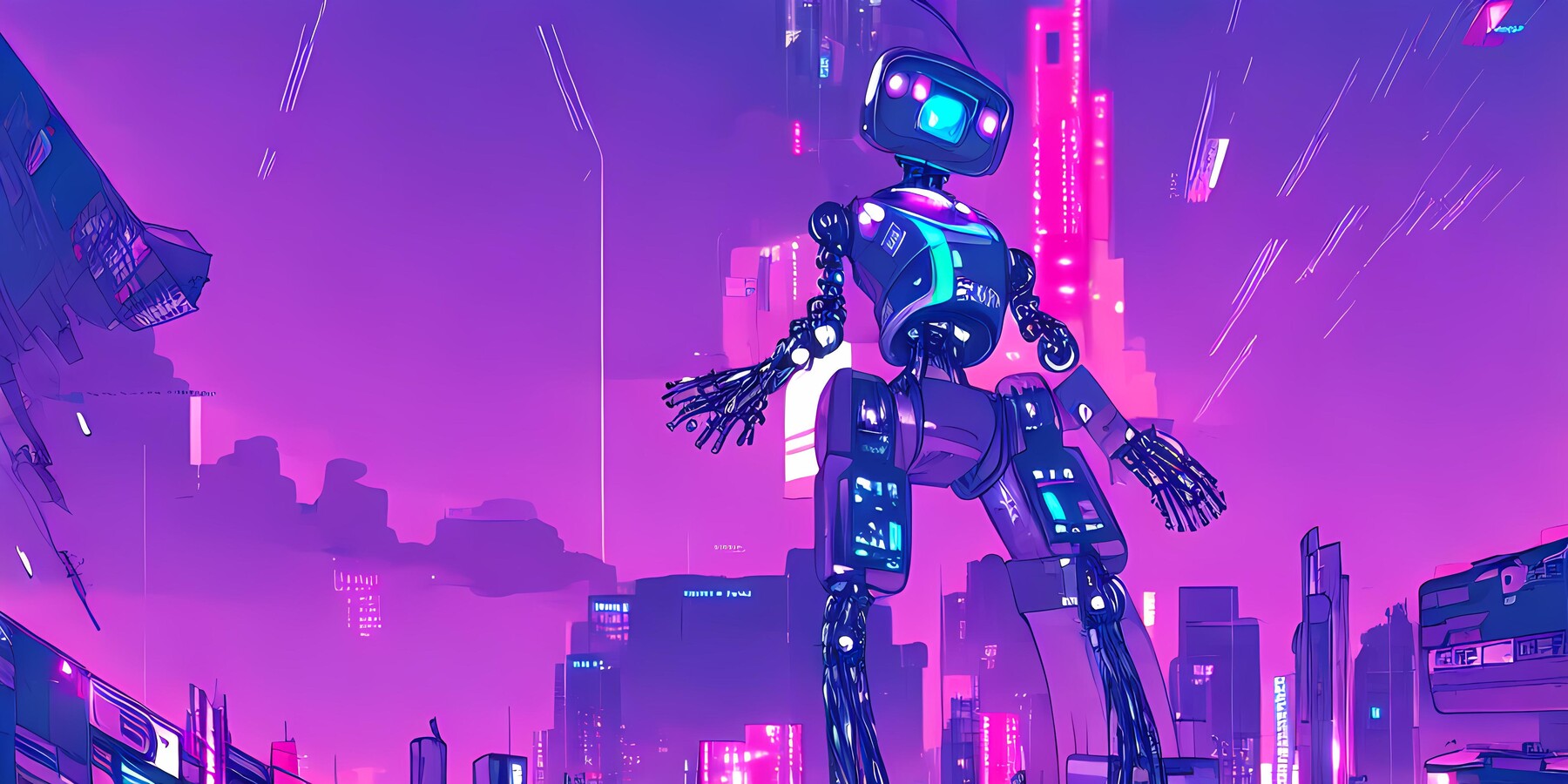 Cyberpunk Purple Robot 4k