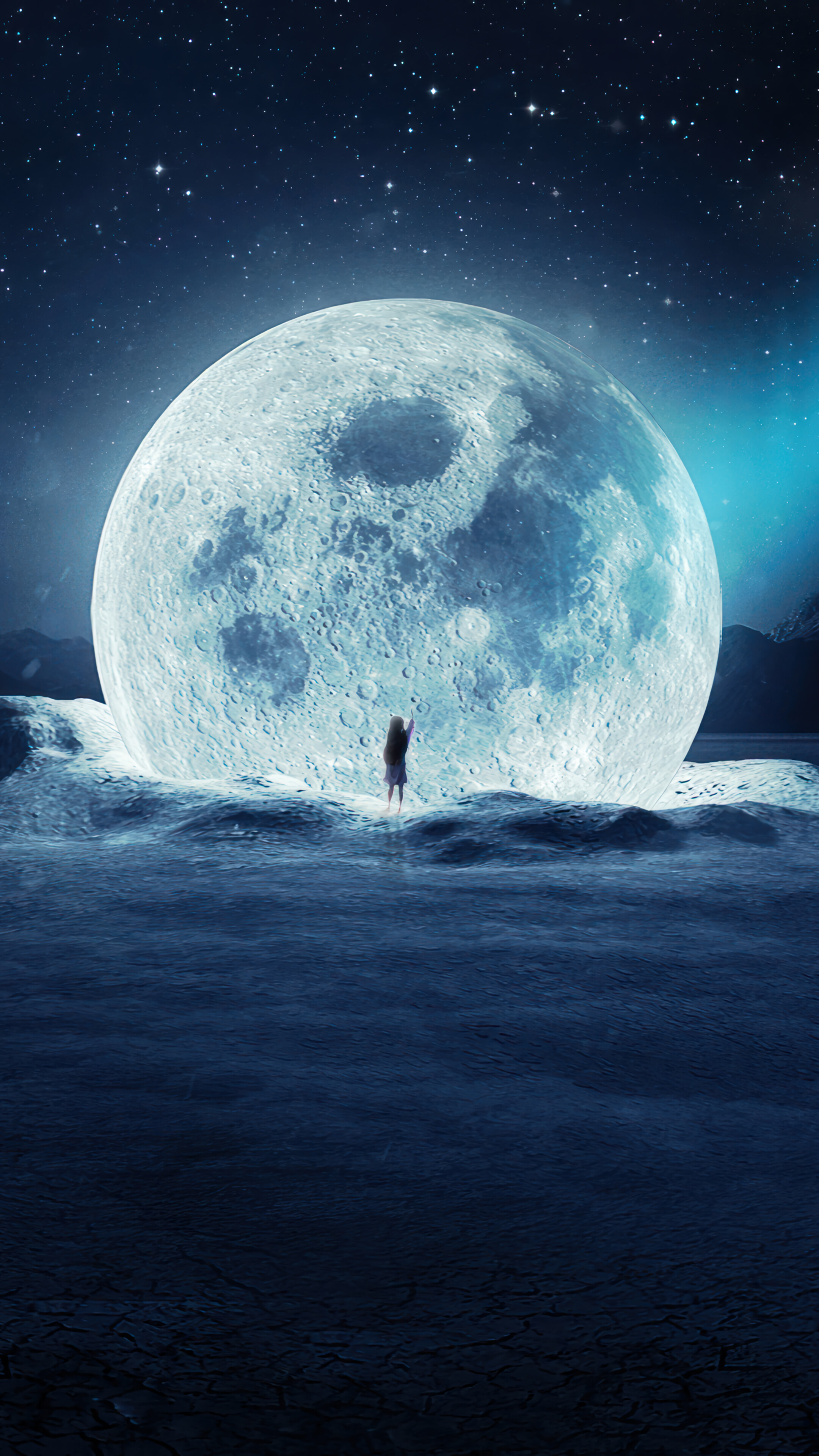 Half moon Wallpaper 4K, Fallen, Desert, Starry sky