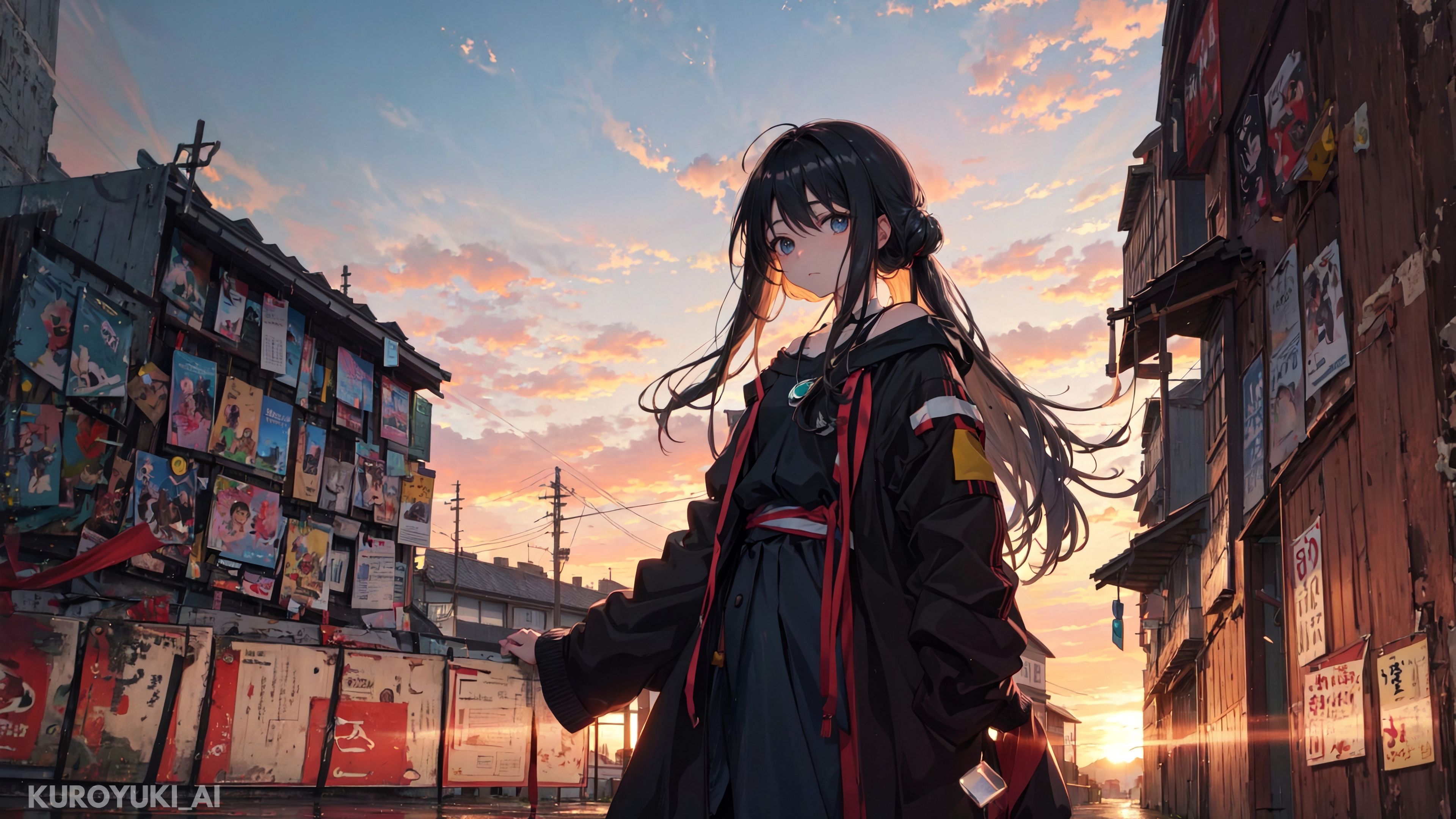Download wallpaper 3840x2160 girl, street, clouds, dawn, anime 4k uhd 16:9 HD background