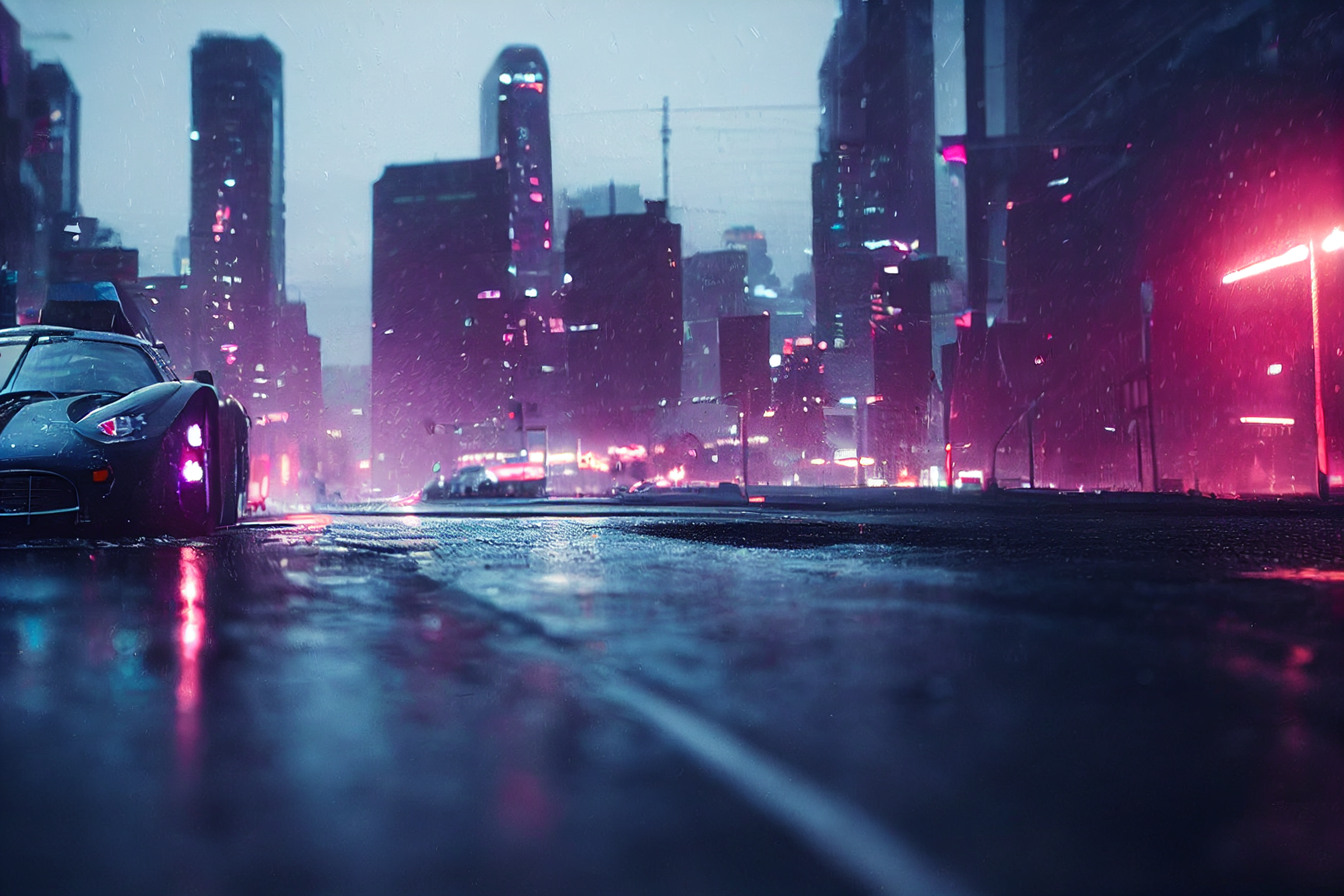 Cyberpunk Sports Car Neon Ai Art Car Wallpaper:2304x1536