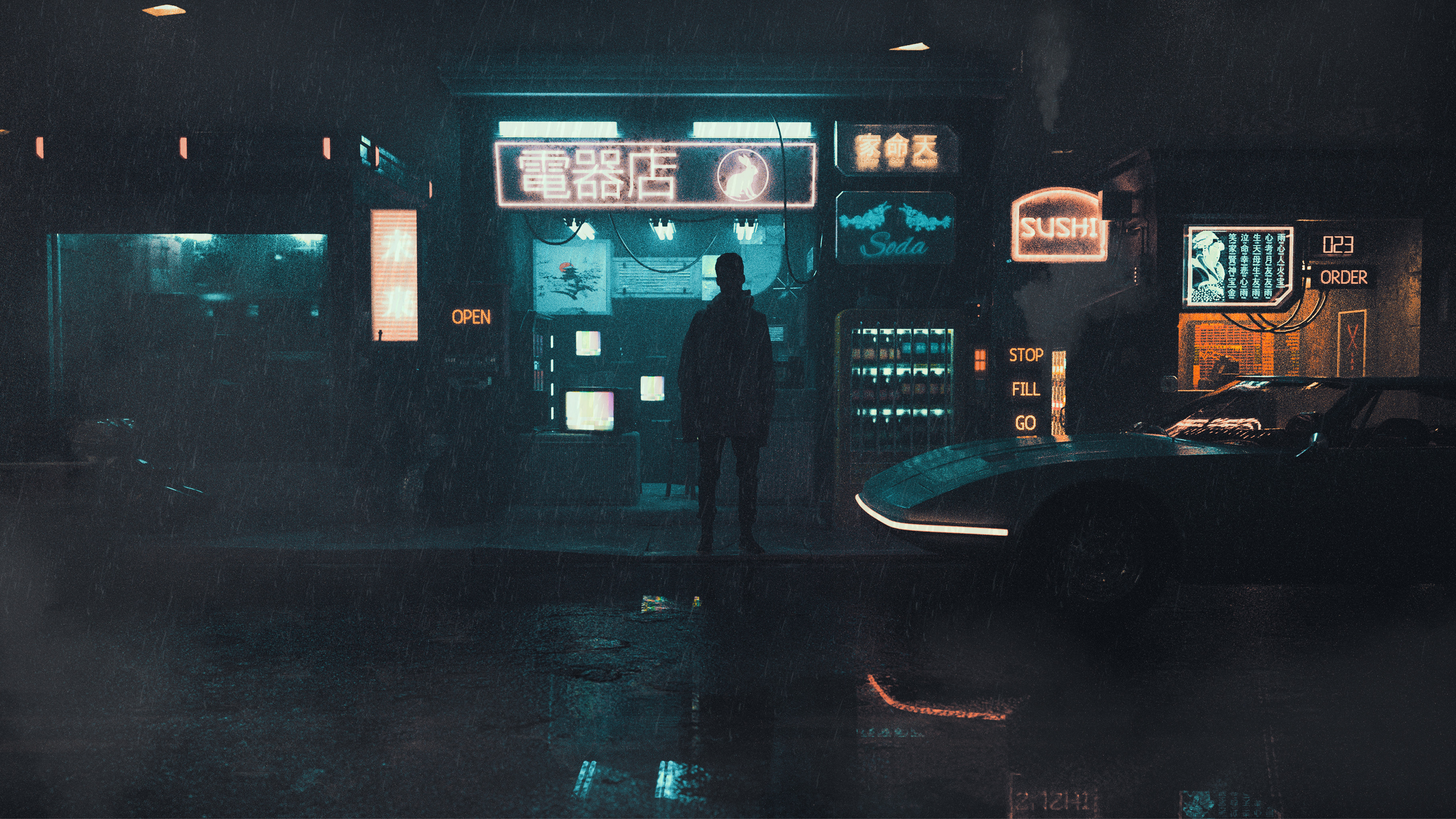 Cyberpunk Retro Science Fiction Retro Style Retro Theme Dystopian Dystopic Neon Car Fantasy Art Artw Wallpaper:3648x2052
