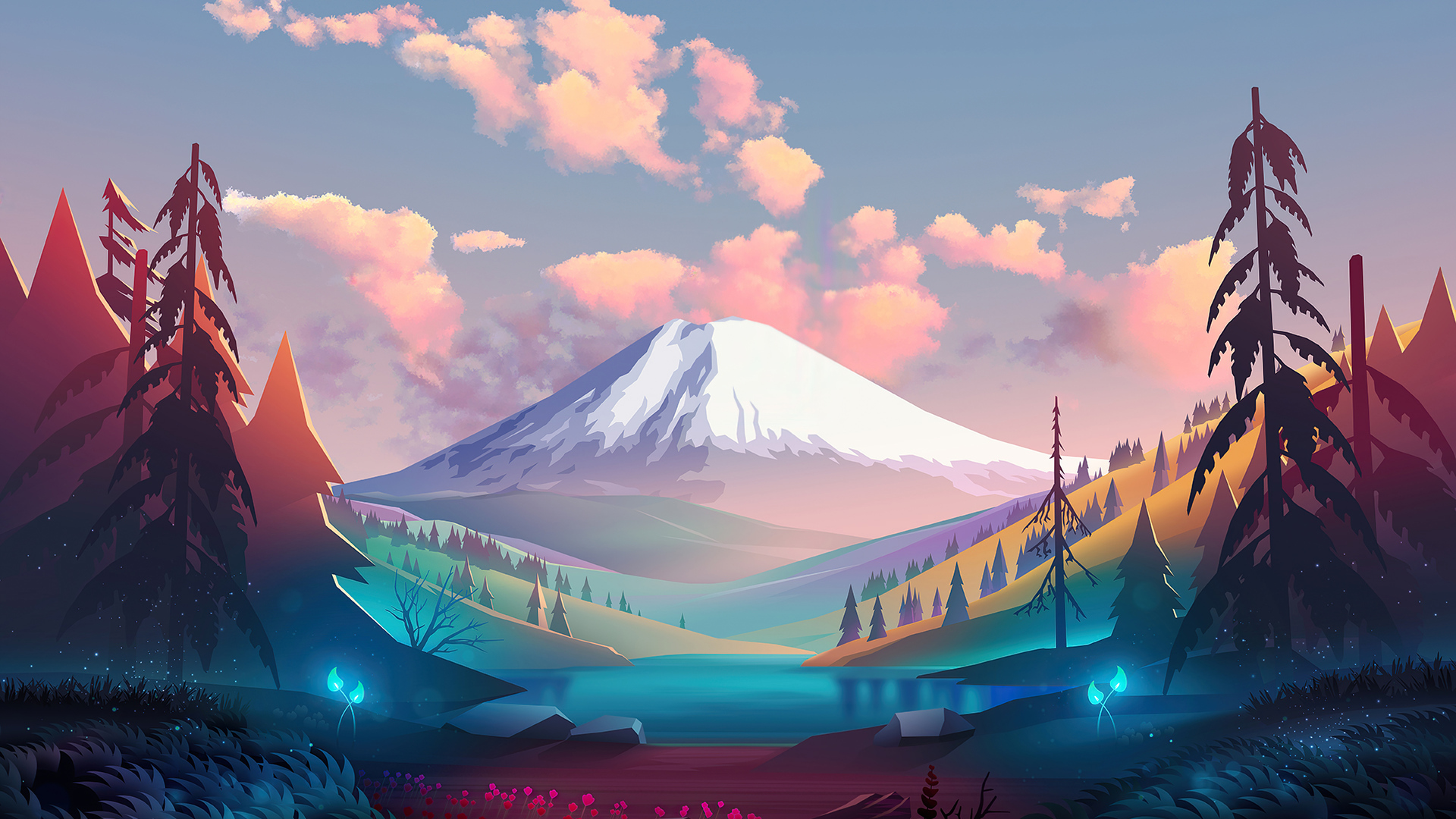 Landscape Trees Mountains Clouds Digital Art Laptop Full HD 1080P HD 4k Wallpaper, Image, Background, Photo and Picture