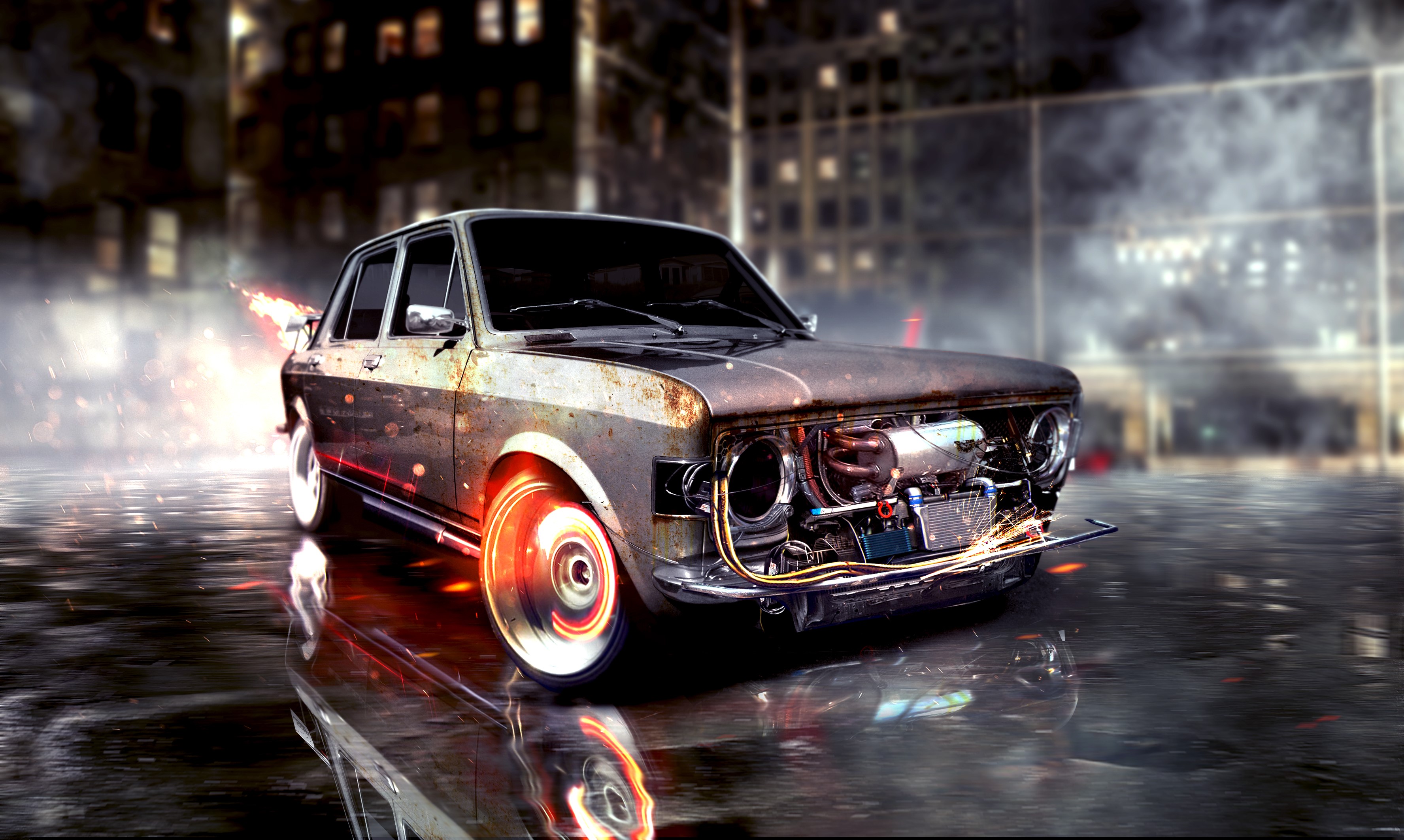 Wallpaper / cars, digital art, hd, 4k, drifting cars, artist free download