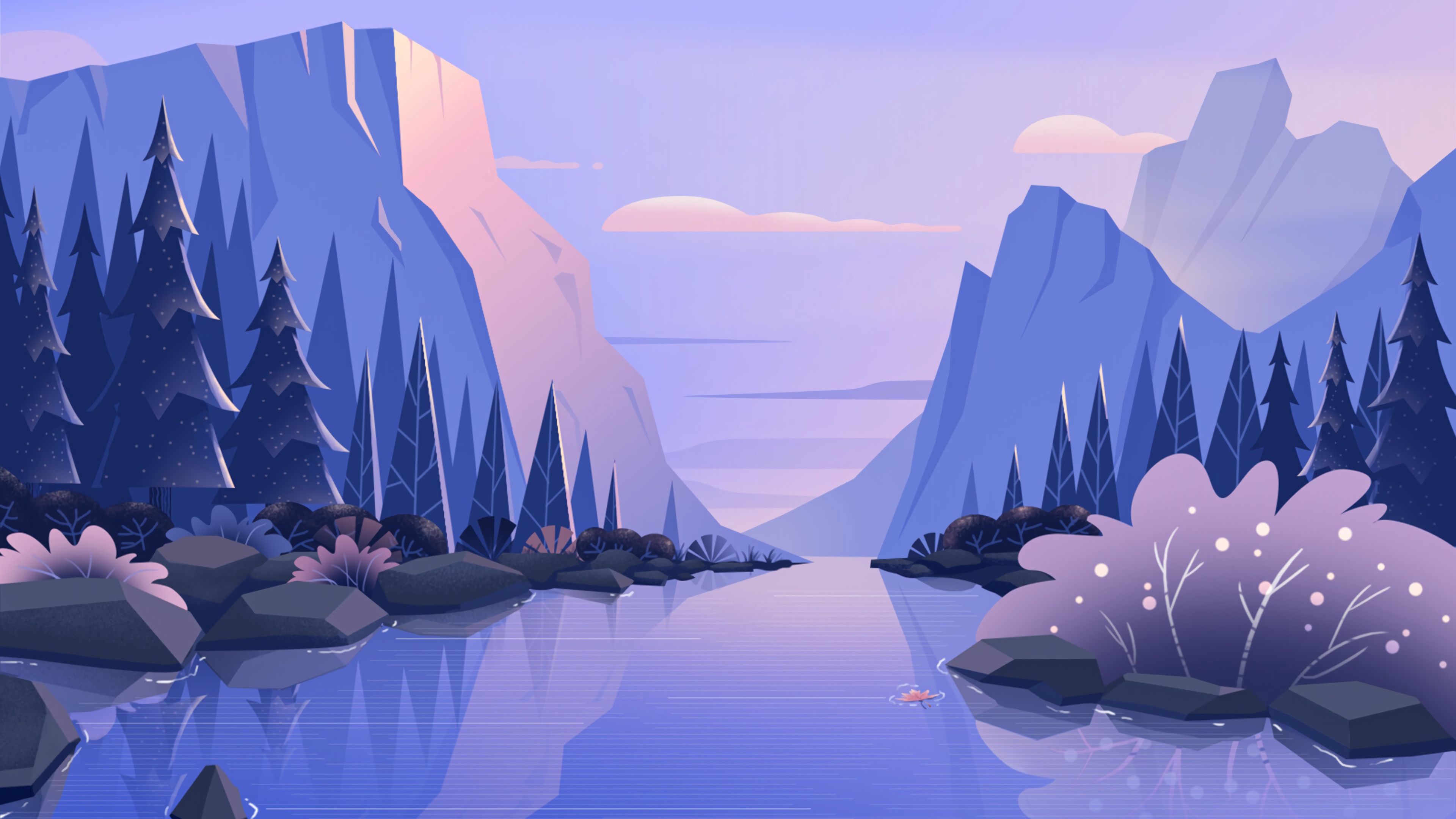 Download wallpaper 3840x2160 river, mountains, landscape, nature, art 4k uhd 16:9 HD background