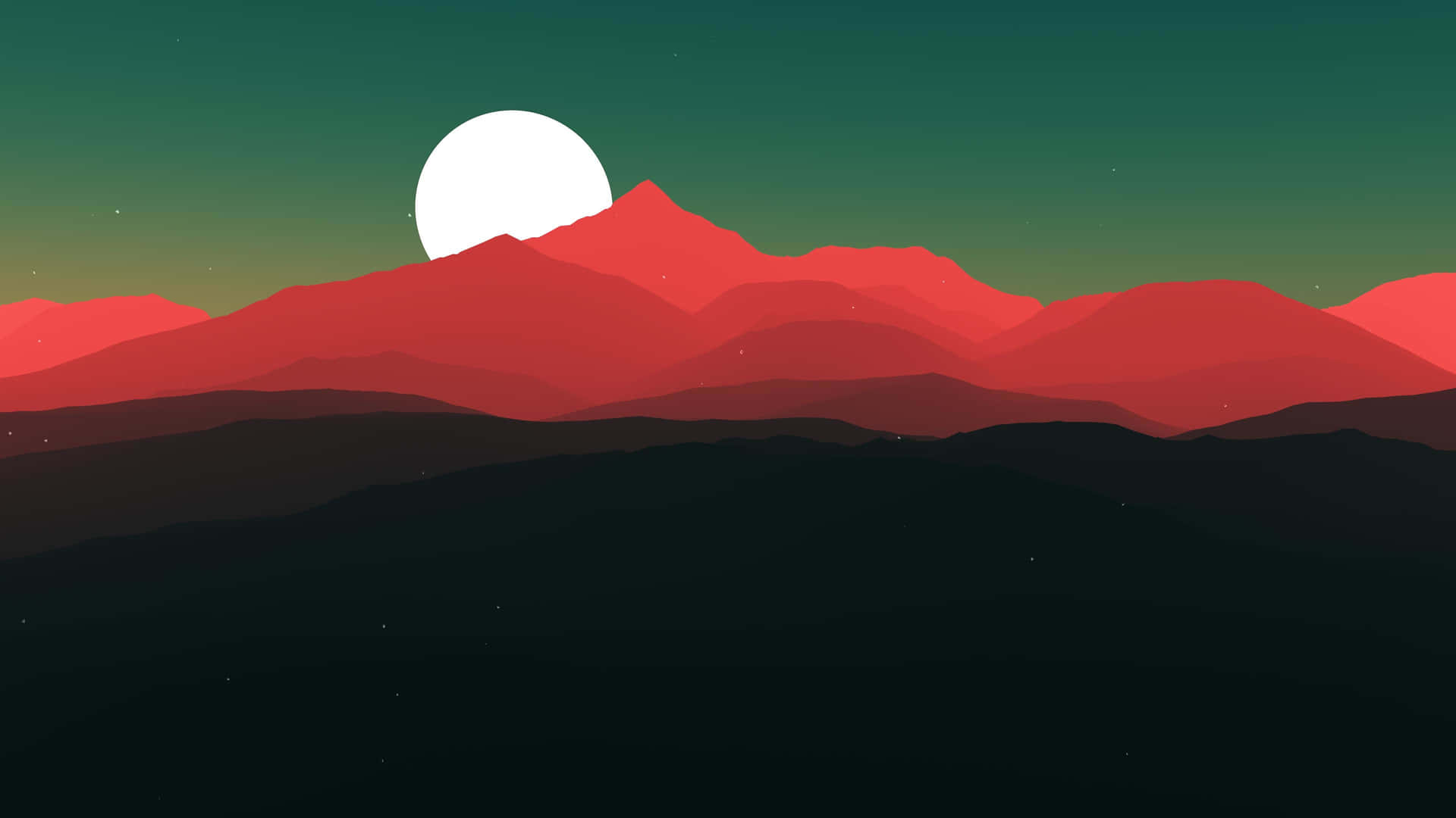 Download A Red And Green Mountain Landscape With A Moon Wallpaper