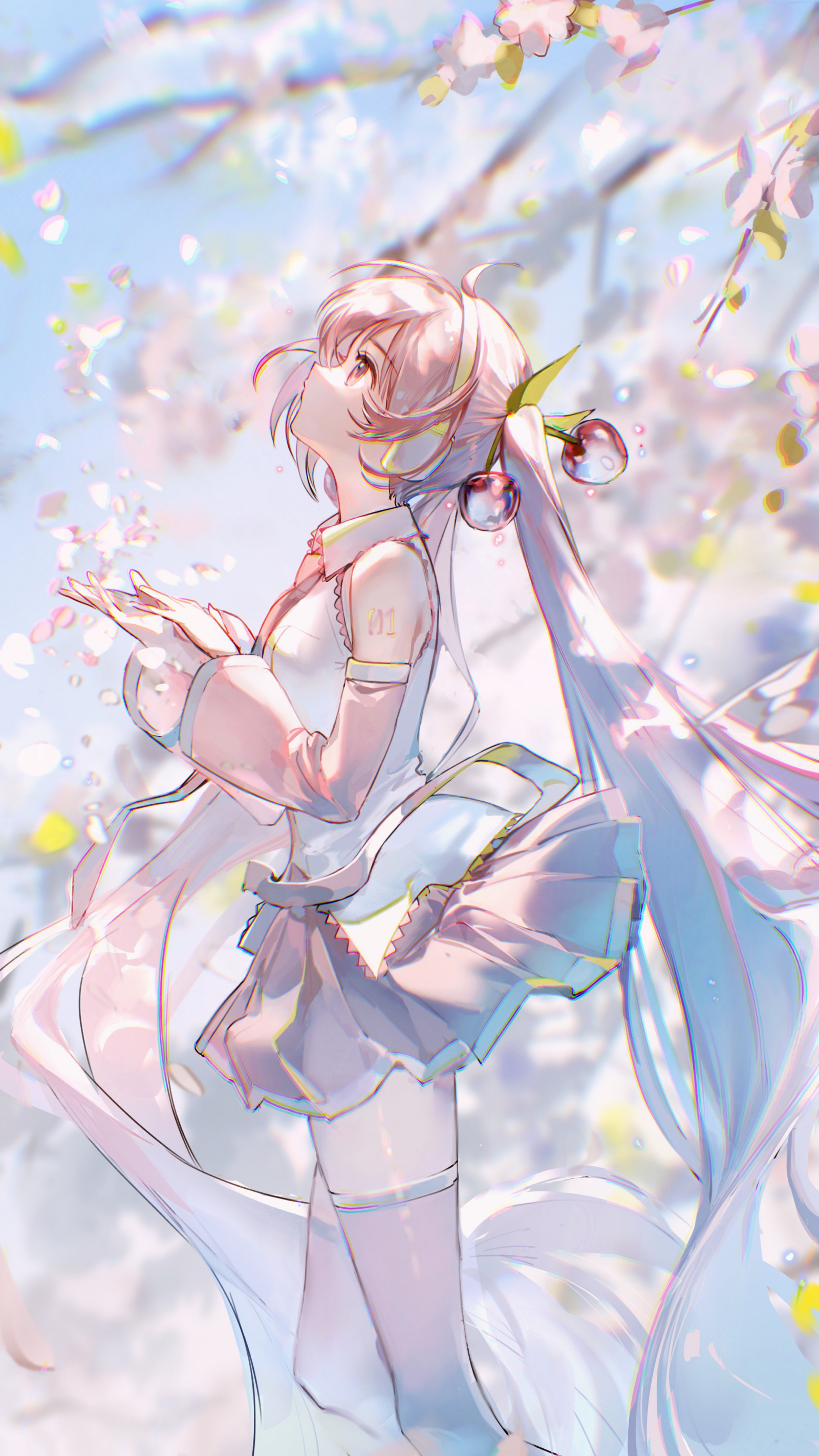 Wallpaper, digital, anime girls, Hatsune Miku, pink hair, sakura tree, Sakura Miku, Vocaloid 2126x3780