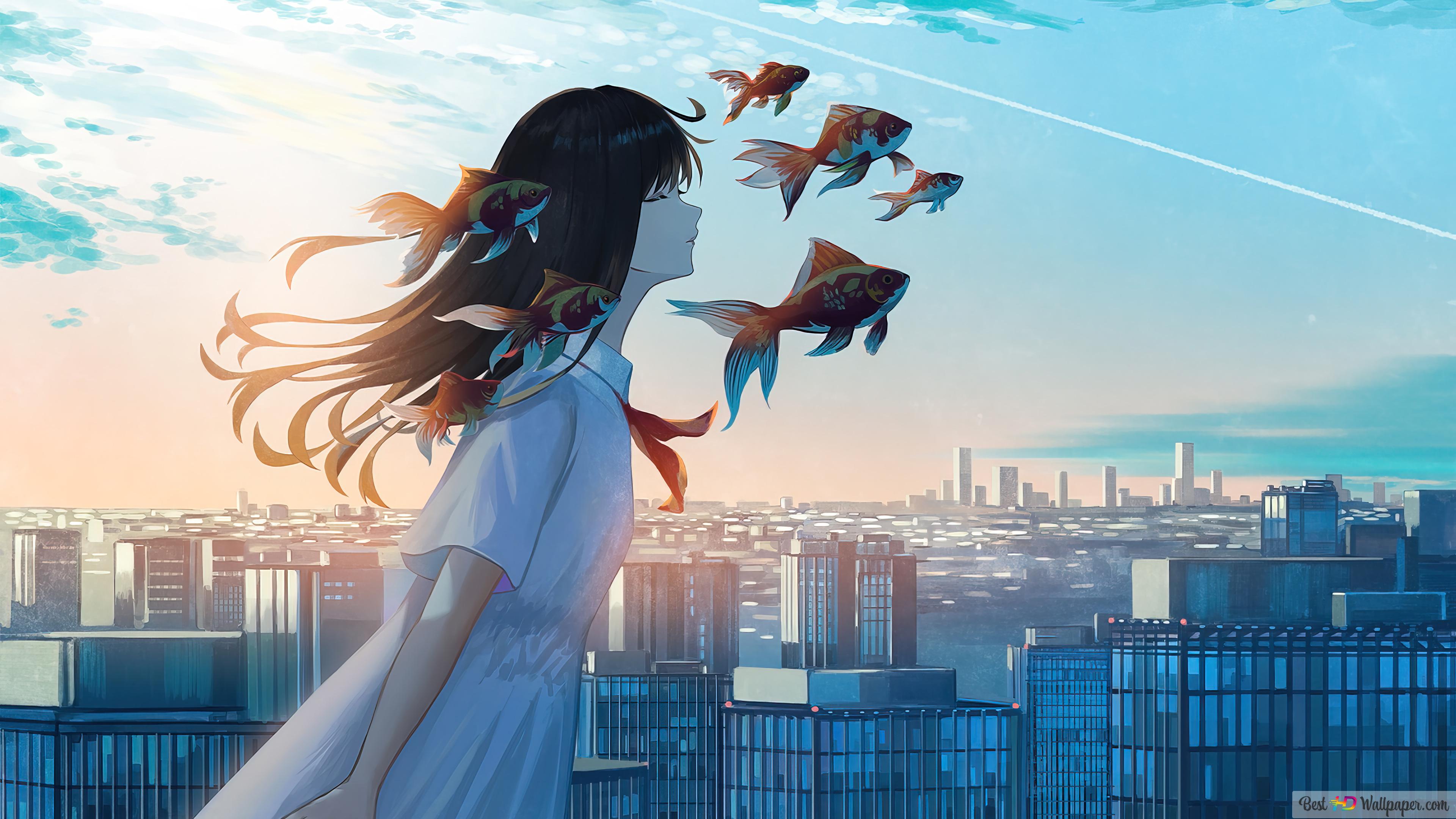 Anime Girl City 4K wallpaper download