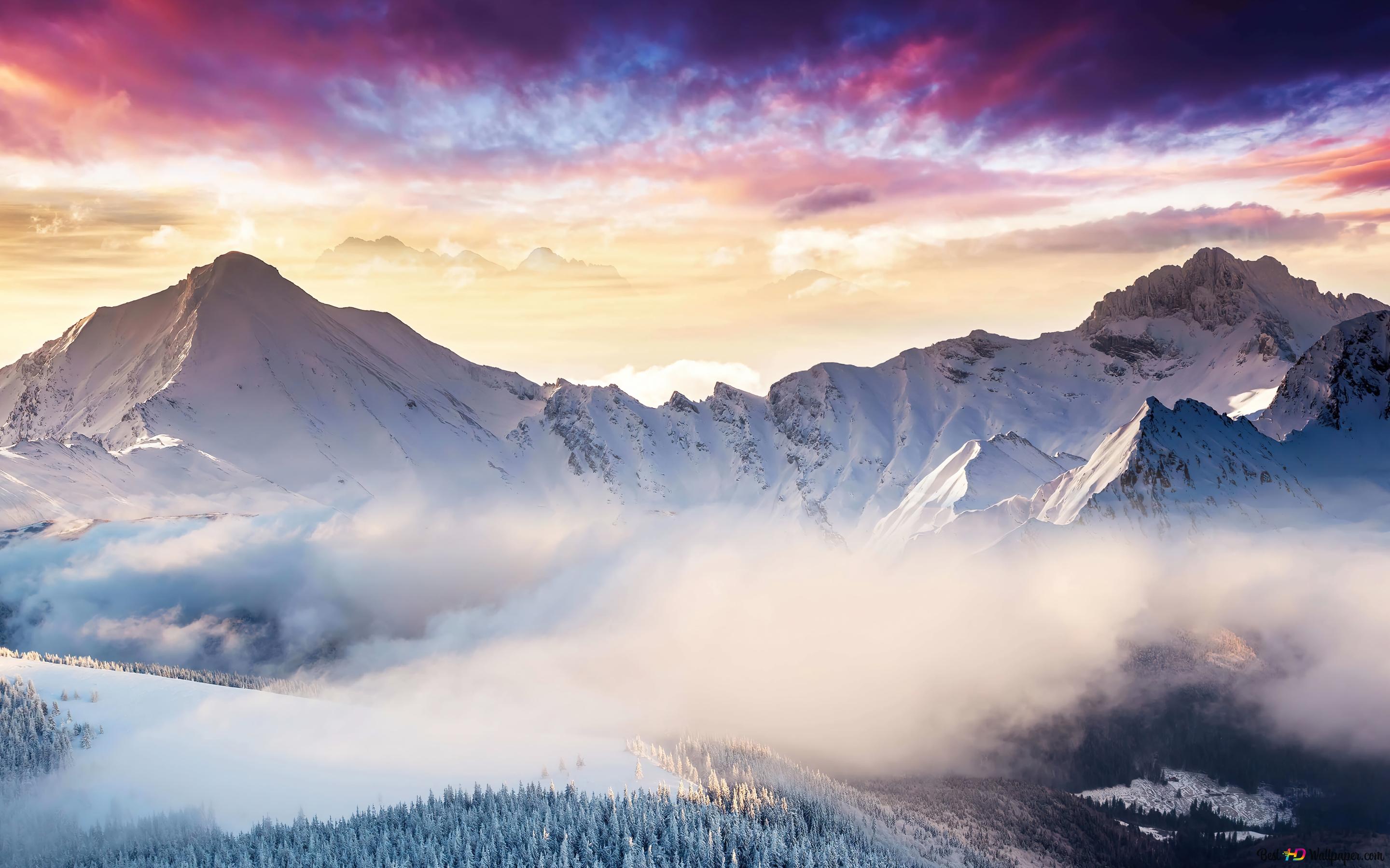 Snowy Mountain Sunrise 4K wallpaper download
