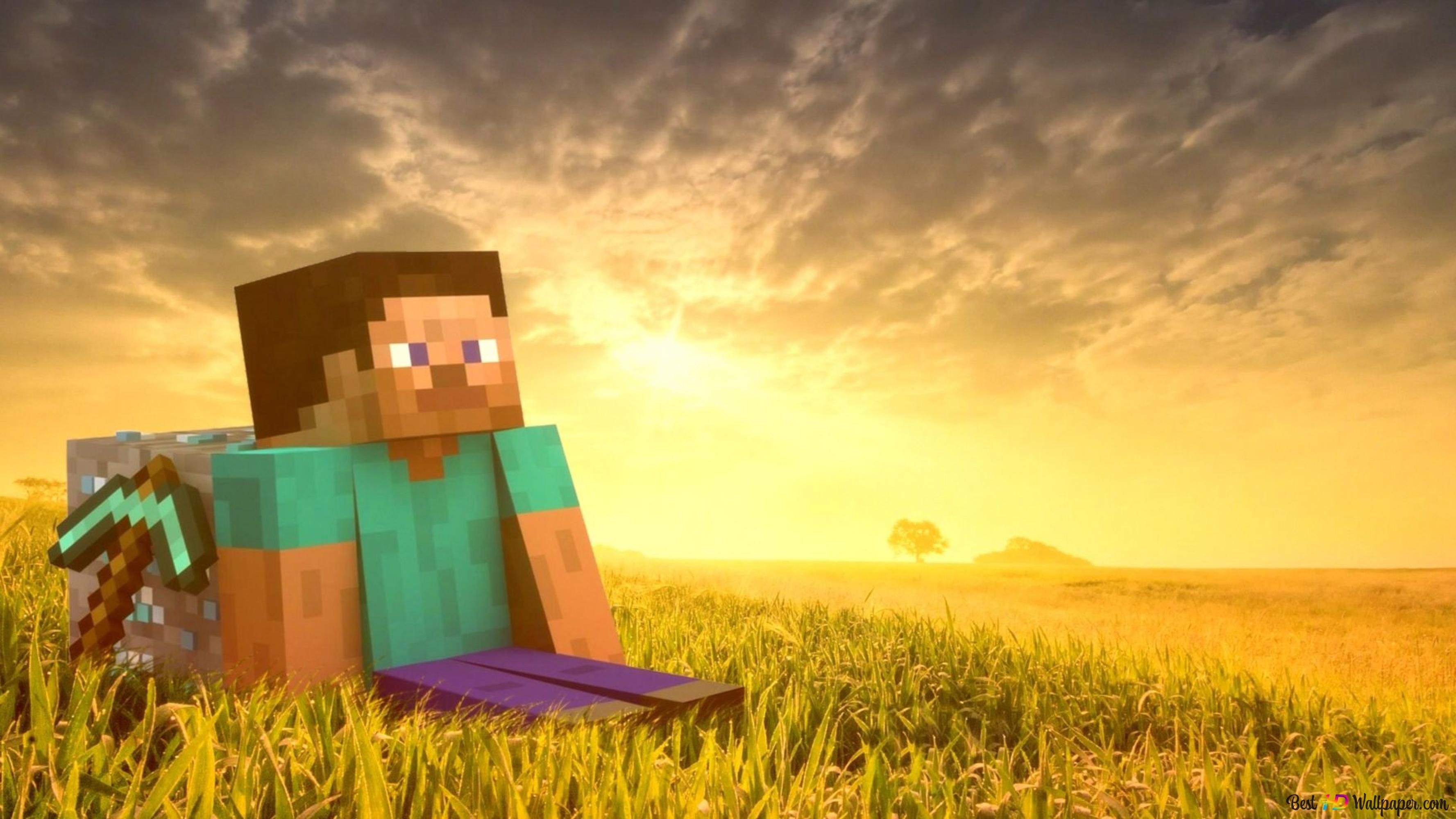 sunset steve minecraft 4K wallpaper download