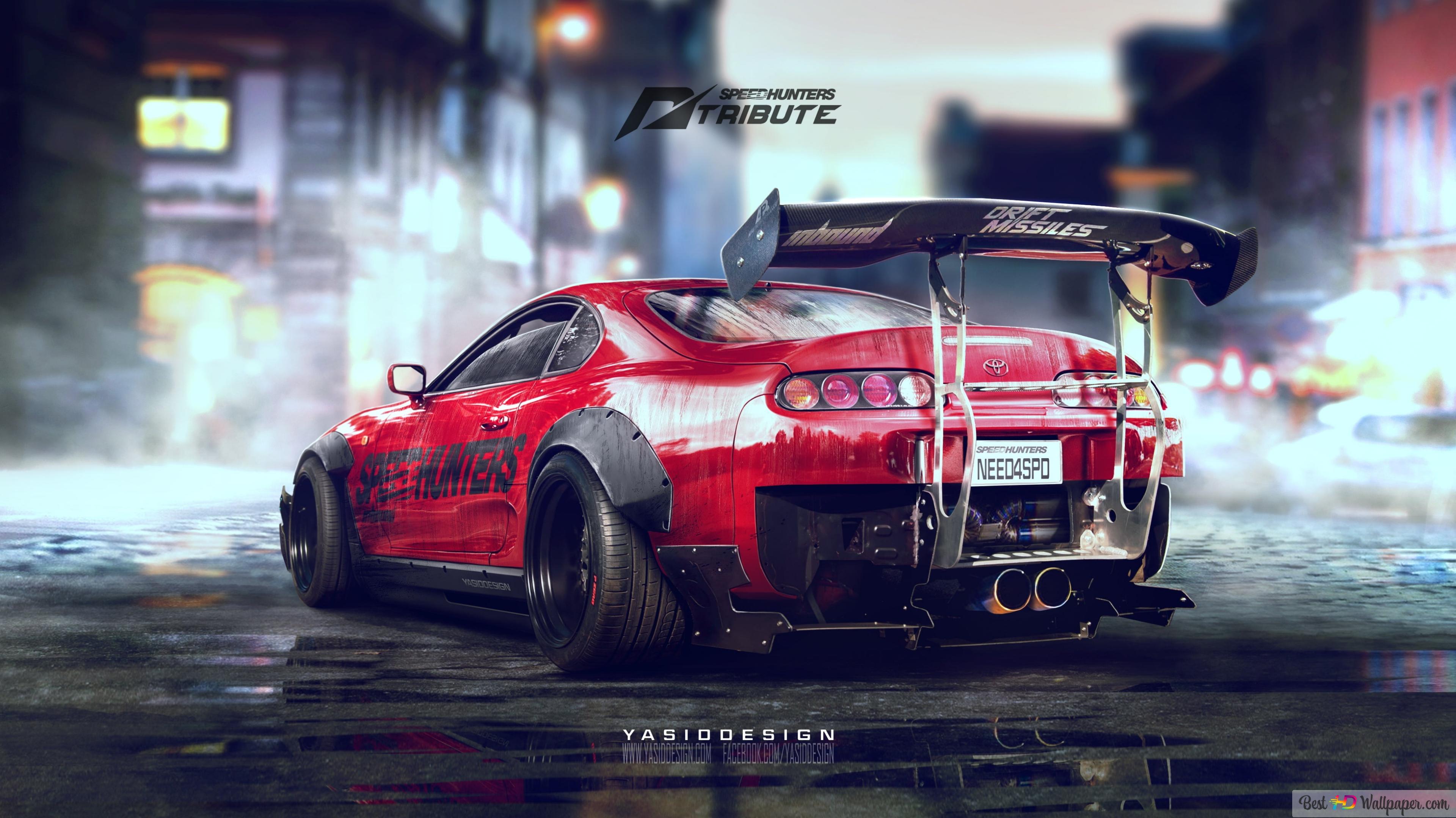 Red toyota supra drift tuning 4K wallpaper download