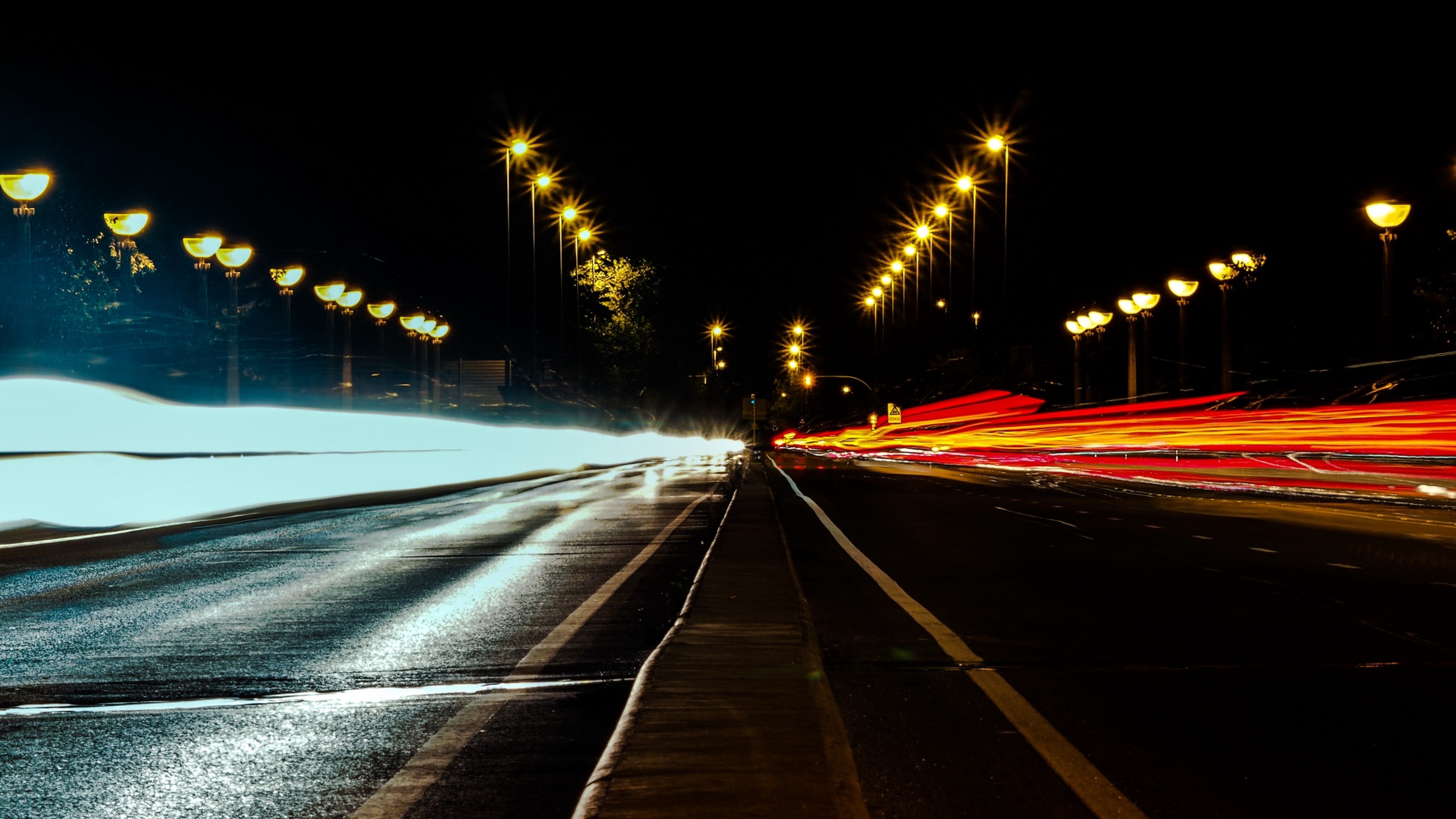 Road at night long exposure HD Wallpaper 4K Ultra HD