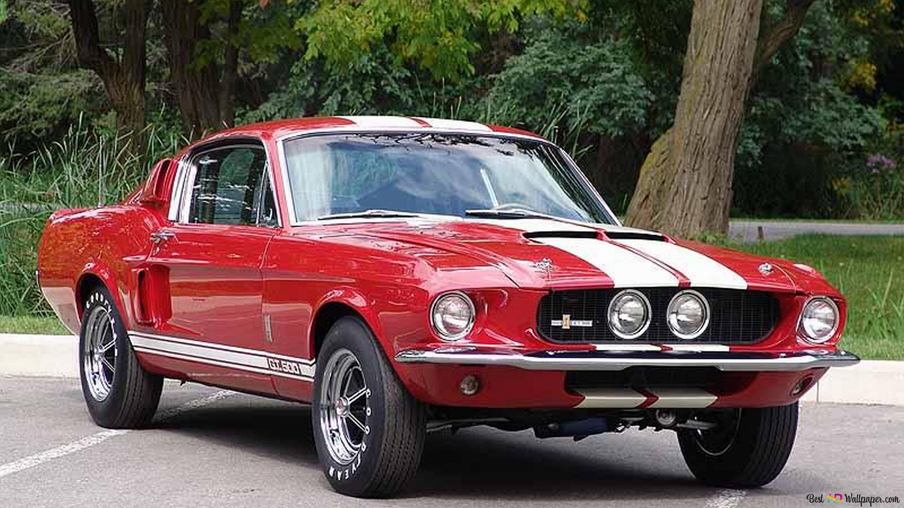 Red, 1967 Ford Mustang 4K wallpaper download