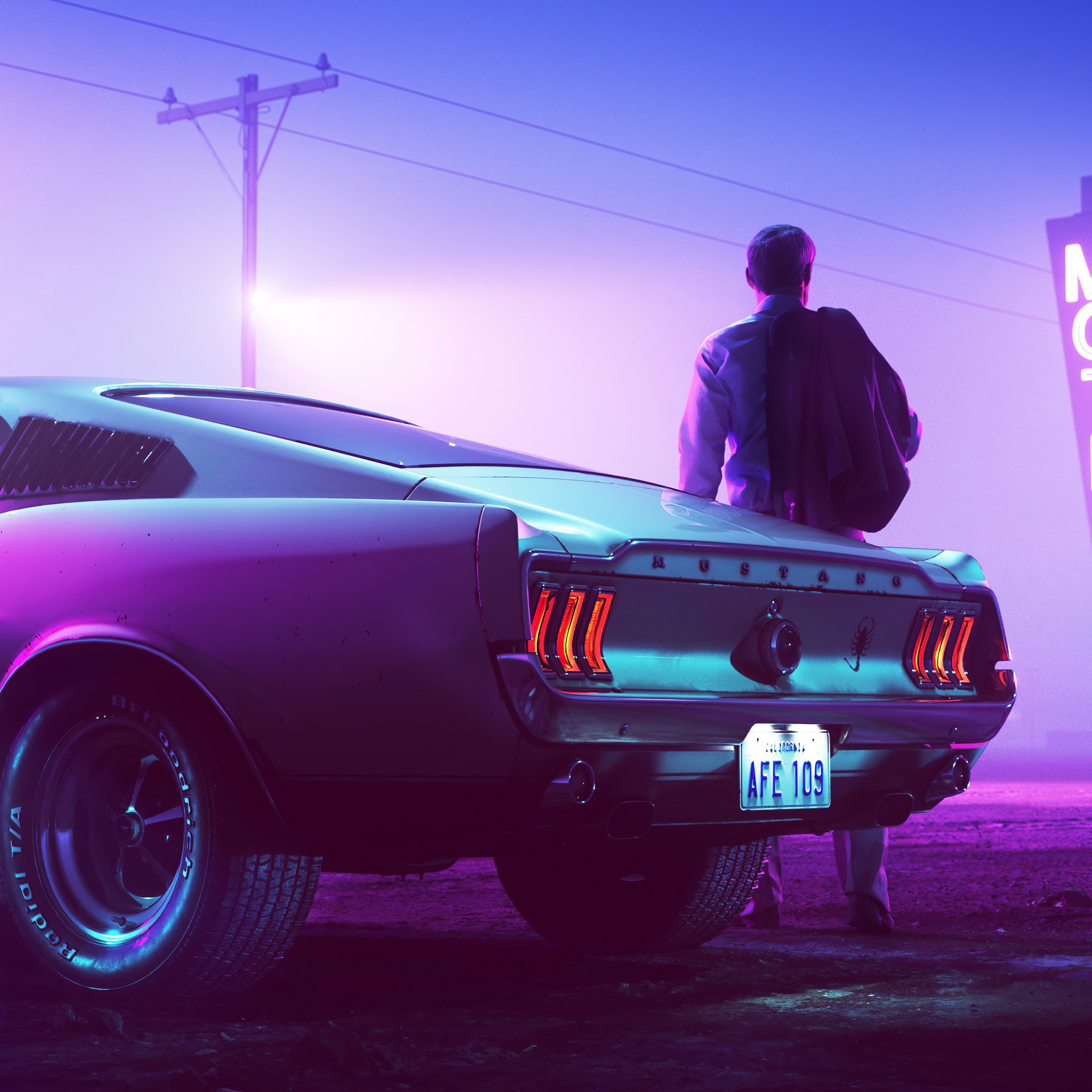 Ford Mustang GT Fastback Wallpaper 4K, Drive, Motel, Neon, 5K