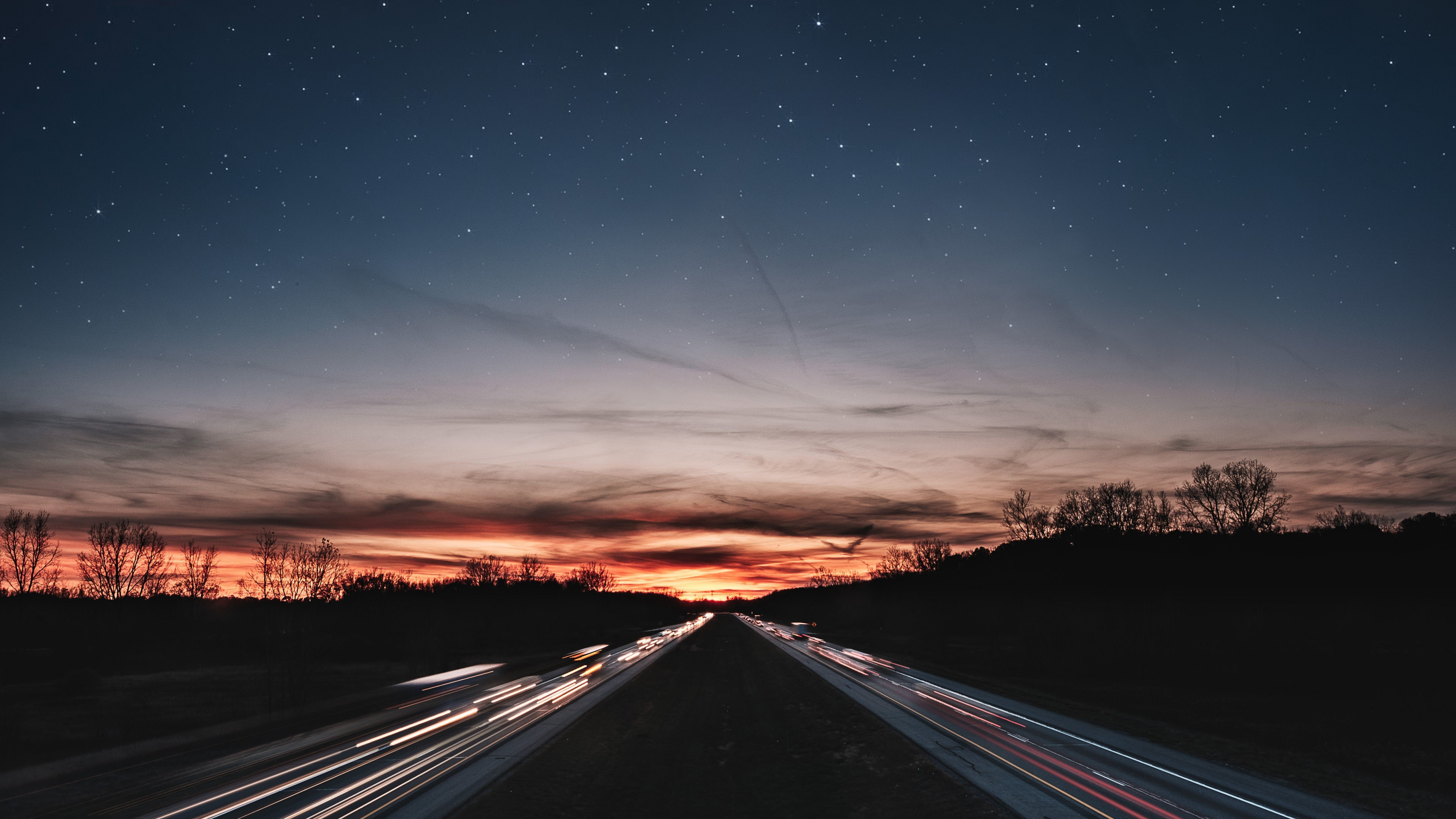 Download wallpaper 3840x2160 roads, night, lights, starry sky 4k wallpaper, uhd wallpaper, 16:9 widescreen 3840x2160 HD background, 1555