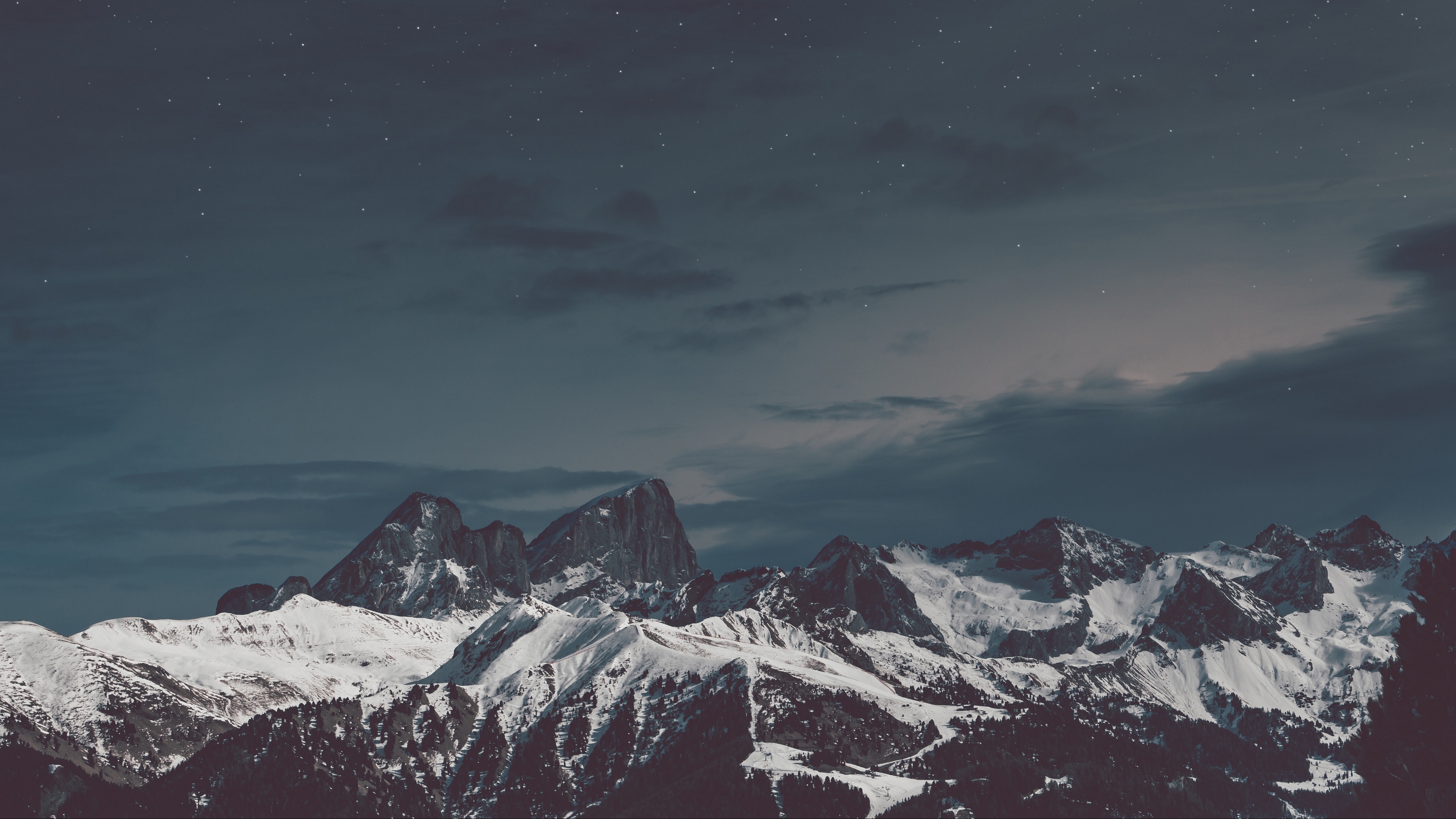 Wallpaper 4k mountains, snow, sky, night 4k Wallpaper