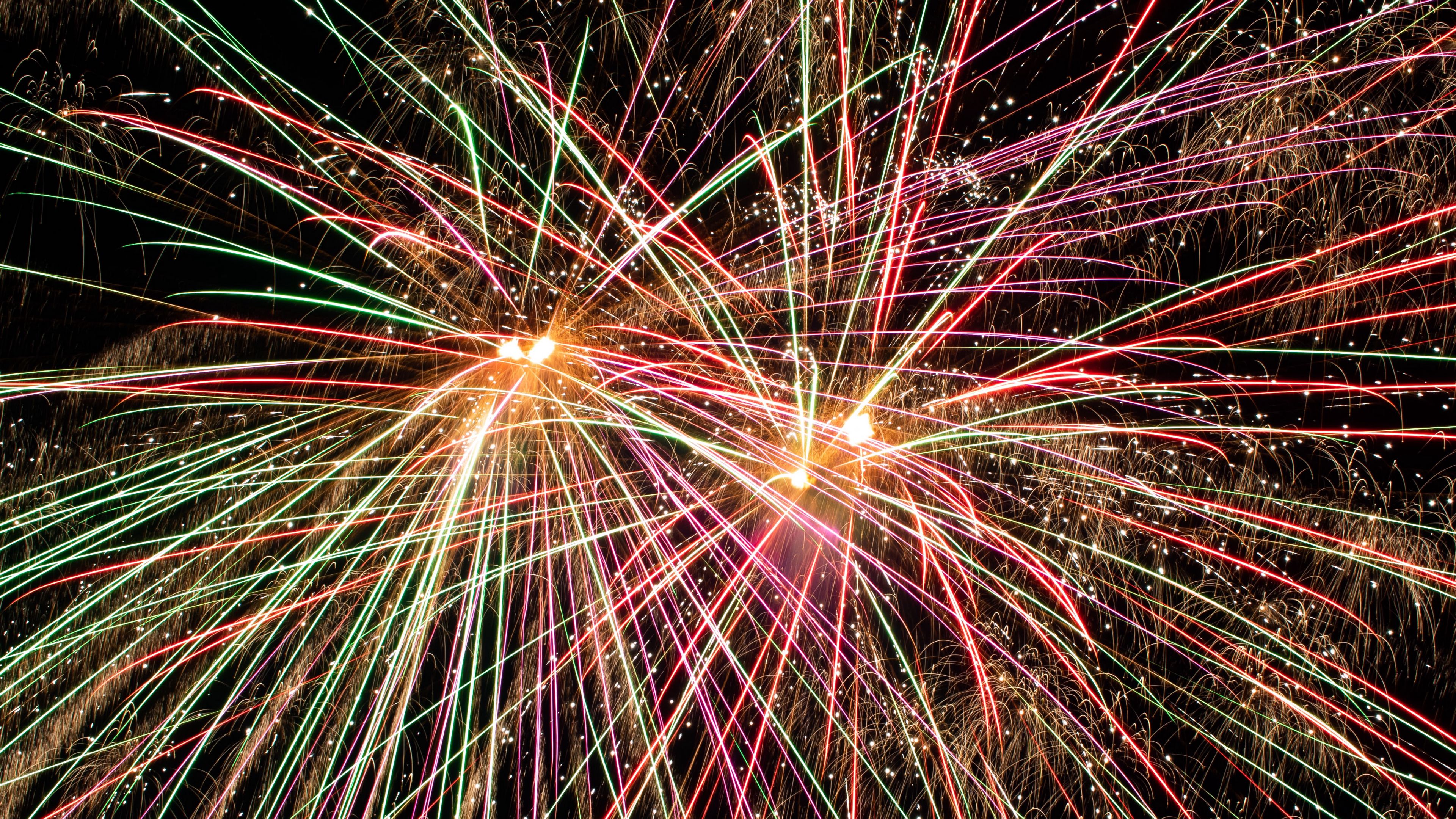 Download wallpaper 3840x2160 fireworks, sparks, beautiful, night, black 4k uhd 16:9 HD background