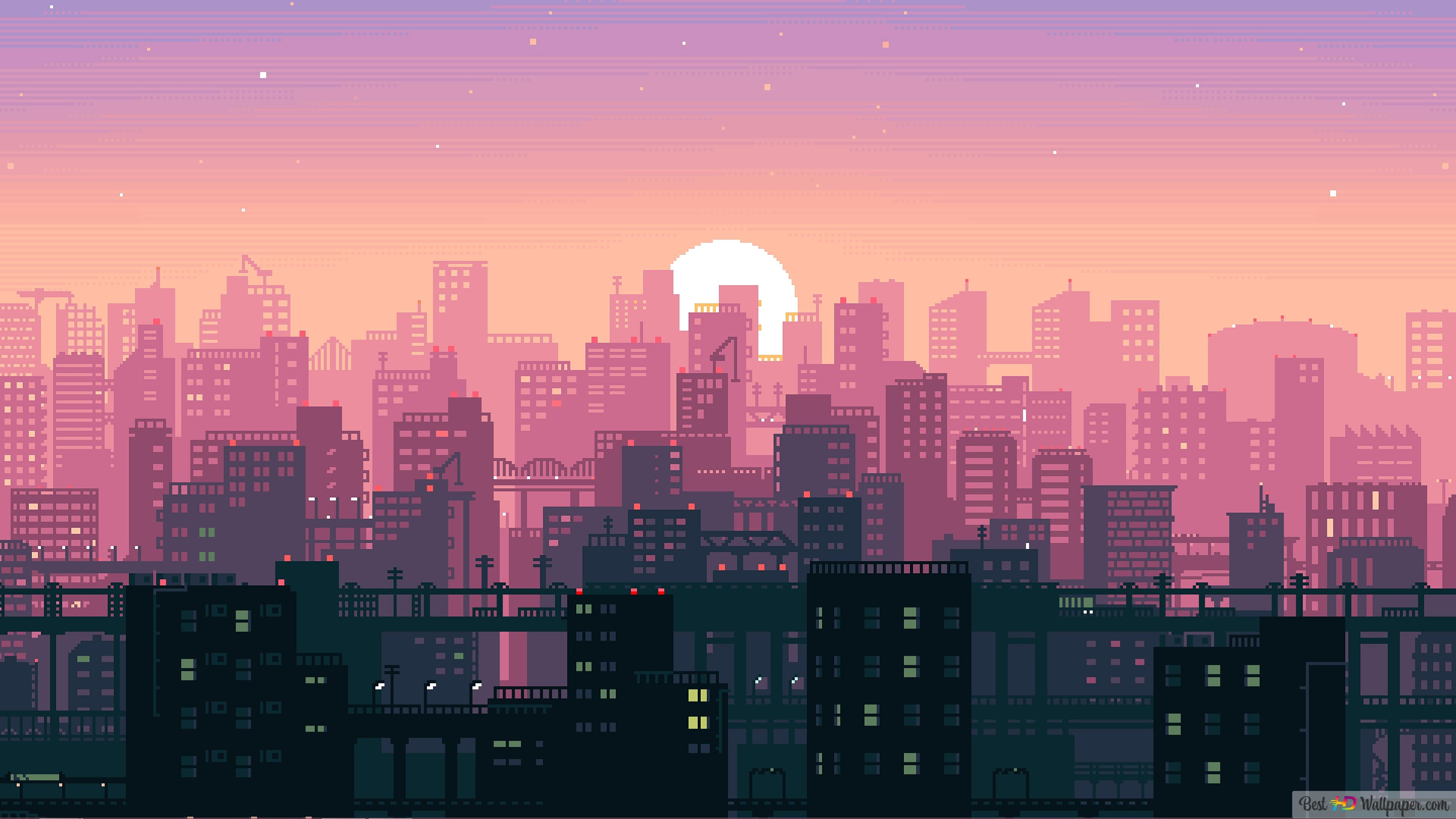 Pixel City Art 4K wallpaper download