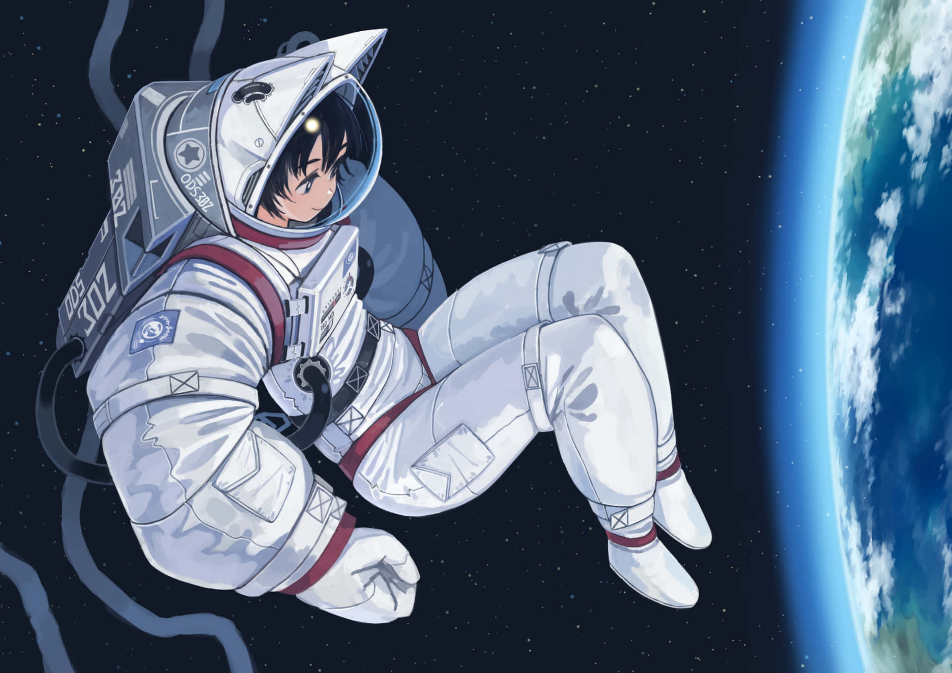 Download Space Anime Astronaut Earth Wallpaper
