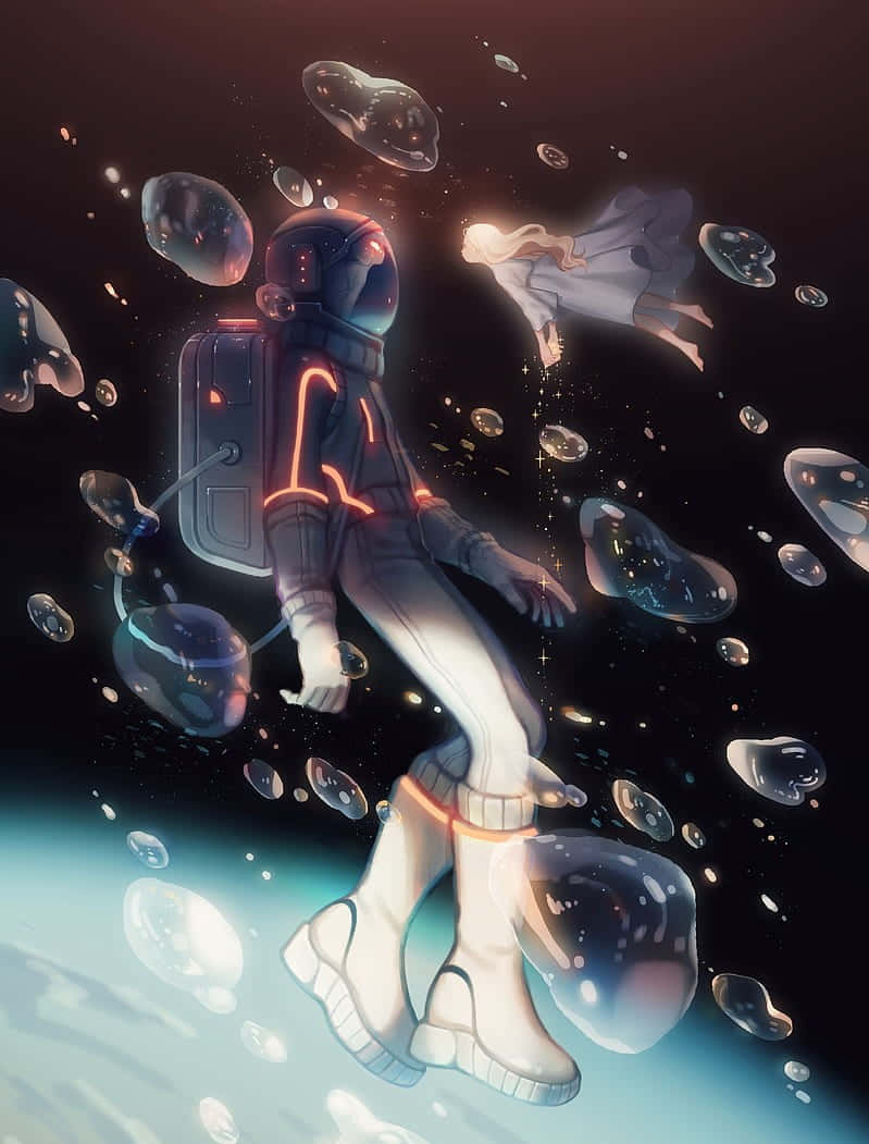 Download Astronaut In Space With Bubble Anime Wallpaper