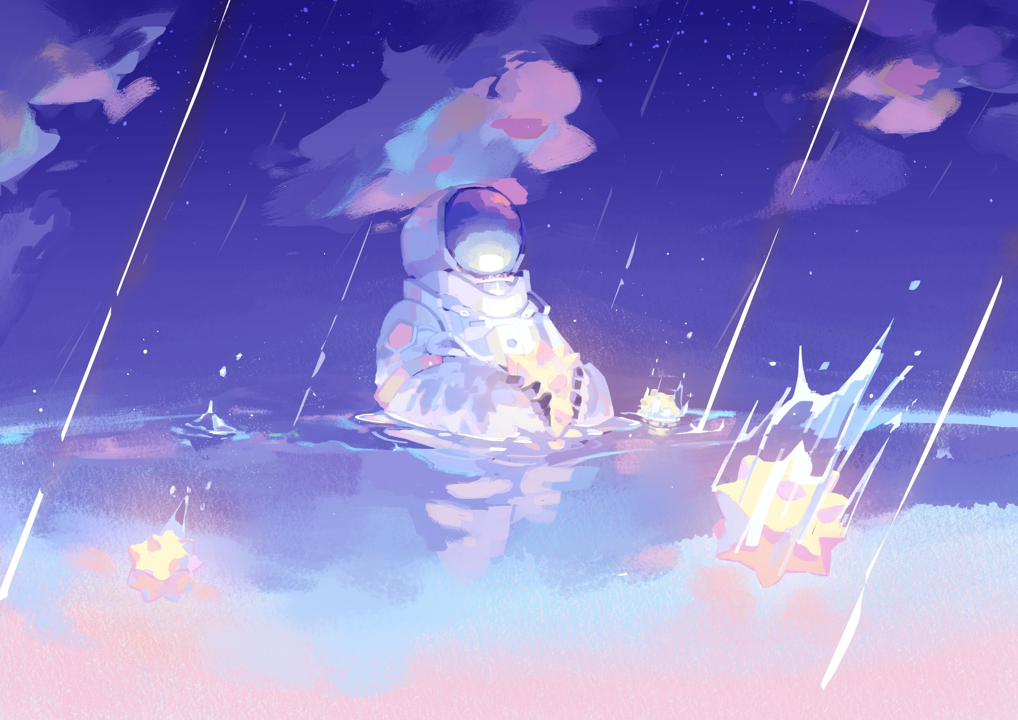 sky, meteorite, anime, blue, astronaut, artwork Gallery HD Wallpaper