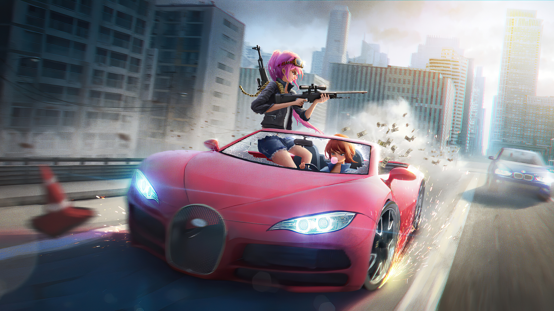 Anime Girls Car Chase 4k Laptop Full HD 1080P HD 4k Wallpaper, Image, Background, Photo and Picture