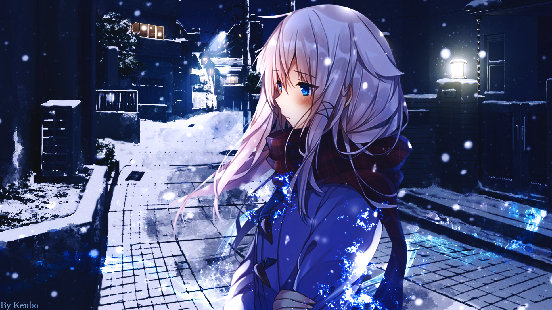 Wallpaper, anime girls, snow 1920x1080