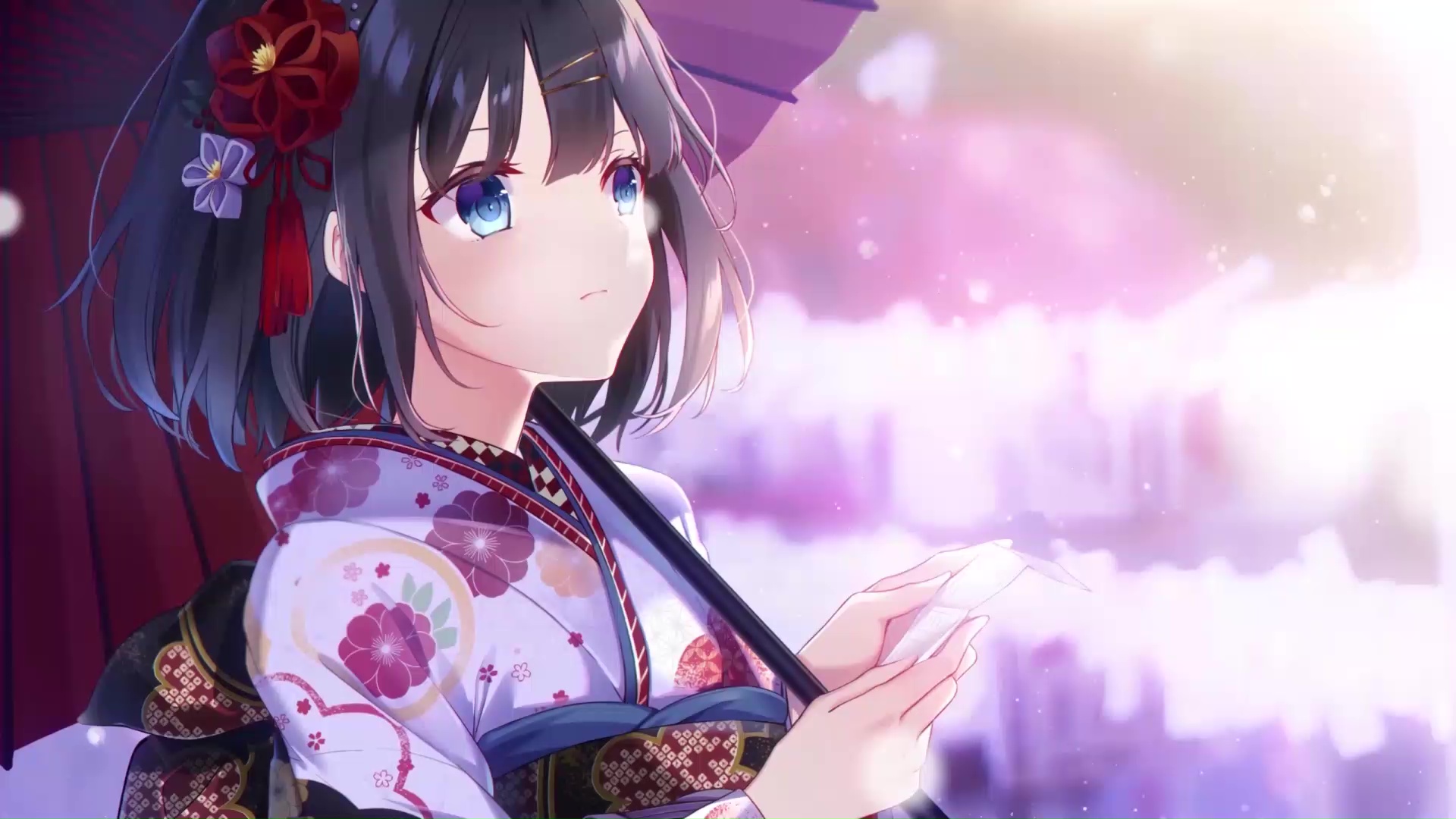 Anime Girl Snow Umbrella Live Wallpaper