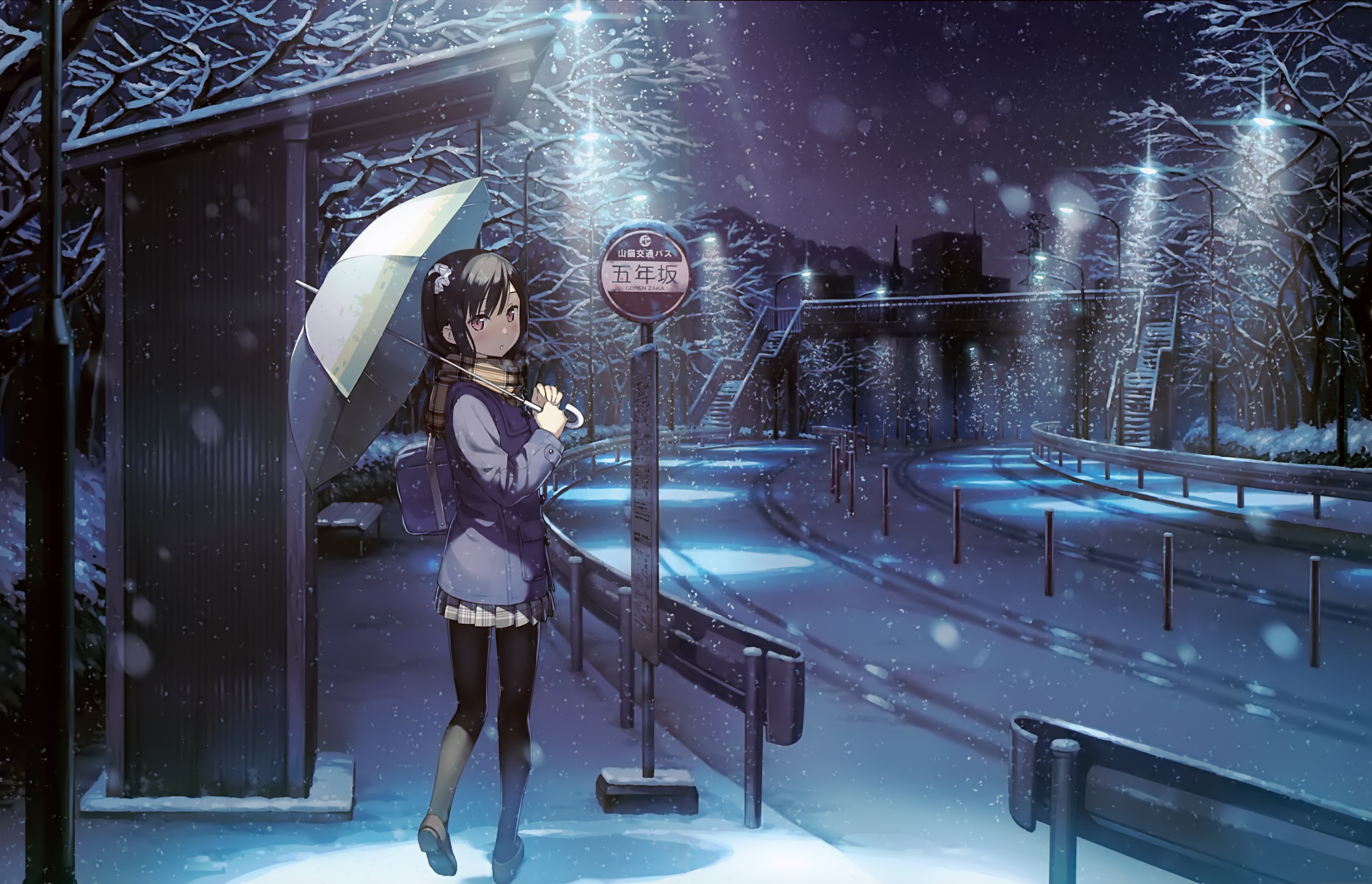 Anime Anime Girls Shizuku Kantoku Kantoku Artwork Umbrella Snow Wallpaper:4274x2755