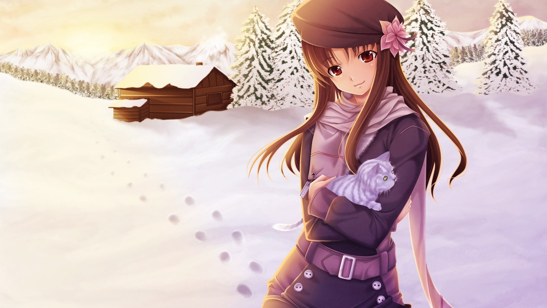 wolf, fantasy art, original characters, winter, anime, snow, anime girls Gallery HD Wallpaper