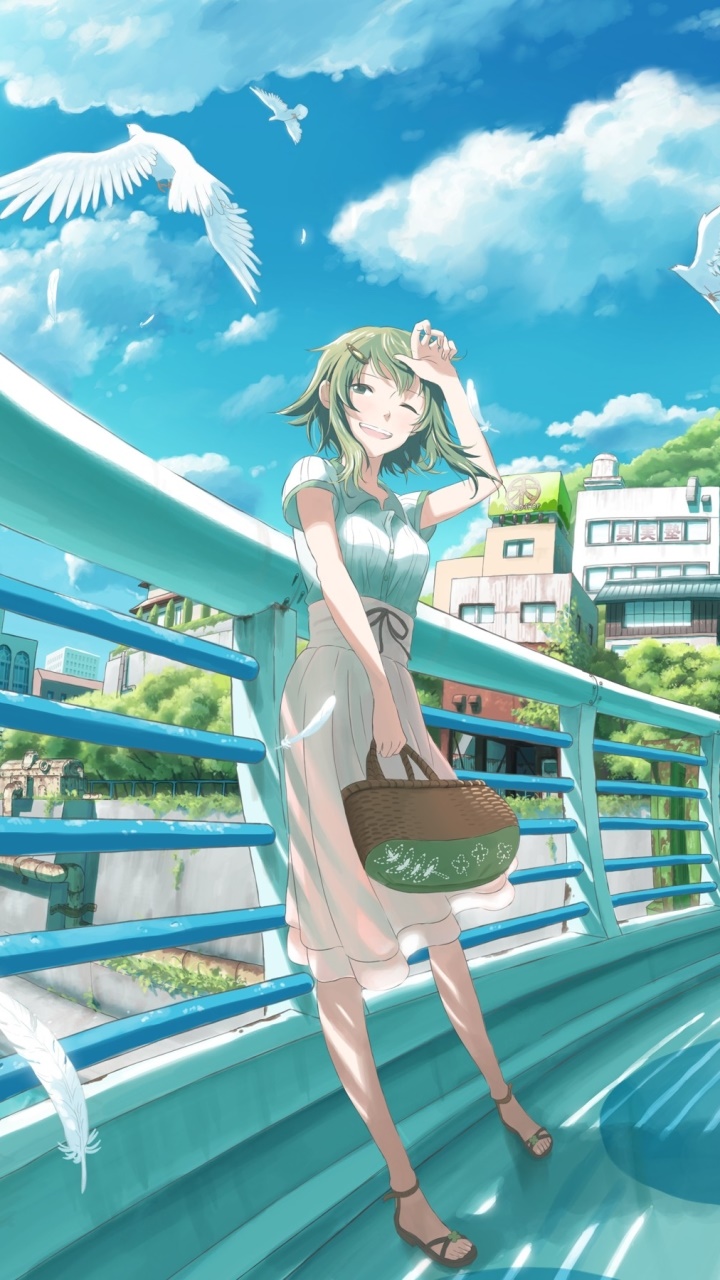 Wallpaper / Anime Vocaloid Phone Wallpaper, GUMI (Vocaloid), Short Hair, Green Hair, Green Eyes, Bird, 720x1280 free download