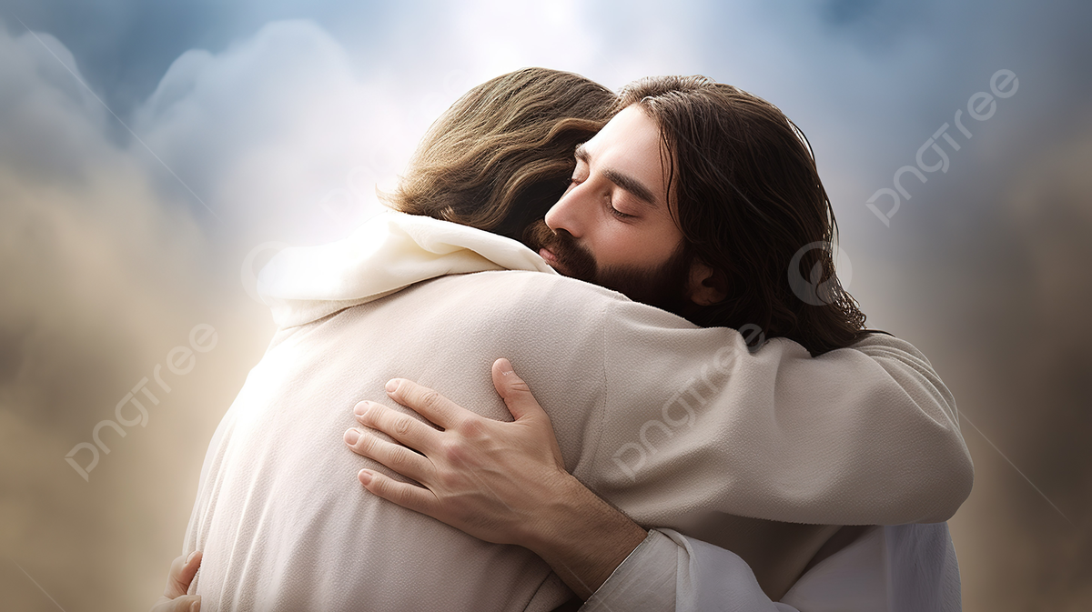 Jesus Hugging Another Person In The Sky Background, Picture Of Jesus Hugging Someone In Heaven Background Image And Wallpaper for Free Download