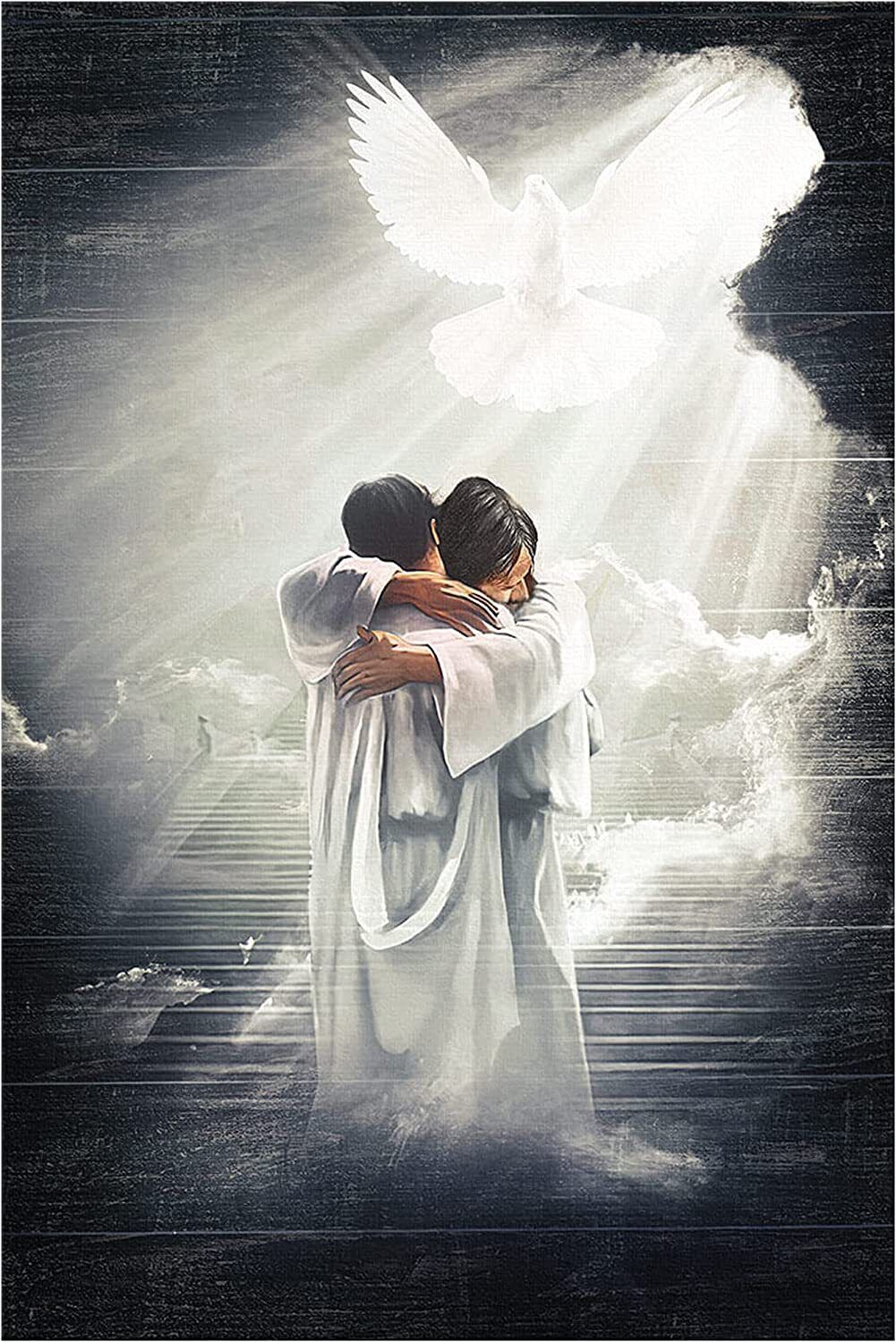 Hugging Jesus in heaven Dove Vertical Poster No Frame, Poster Home Decor