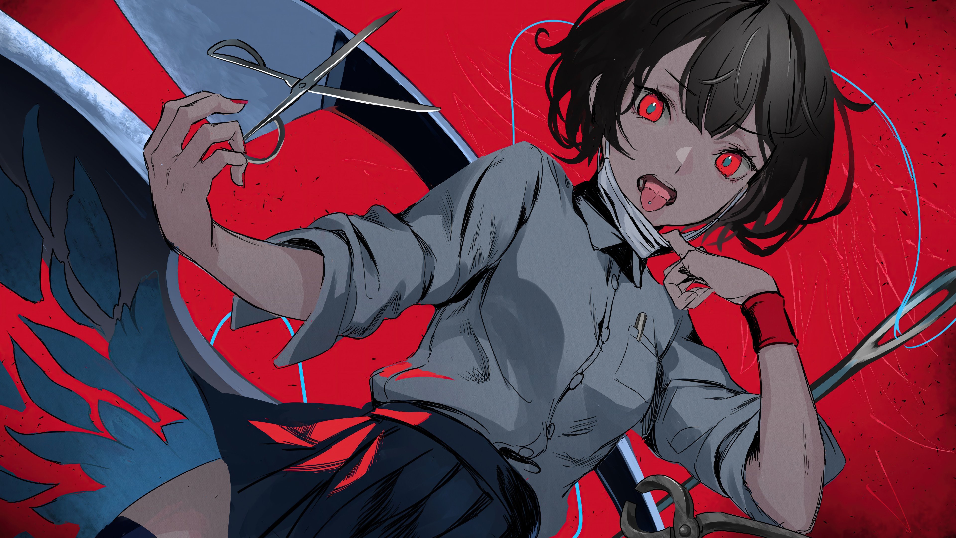 Anime girl red eyes Wallpaper 8k Ultra HD